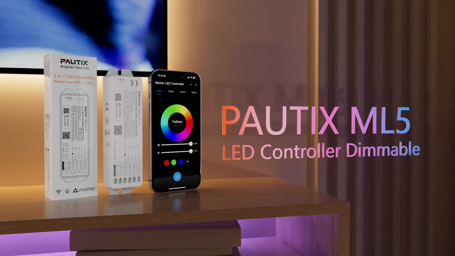 LIGHTEU, Miboxer Matter Over WiFi 2,4 GHz 5-in-1 RGBCCT led-controller, DC12-48V, gecertificeerde mat, ondersteunt app-afstandsbediening, mat smarthome, ML5