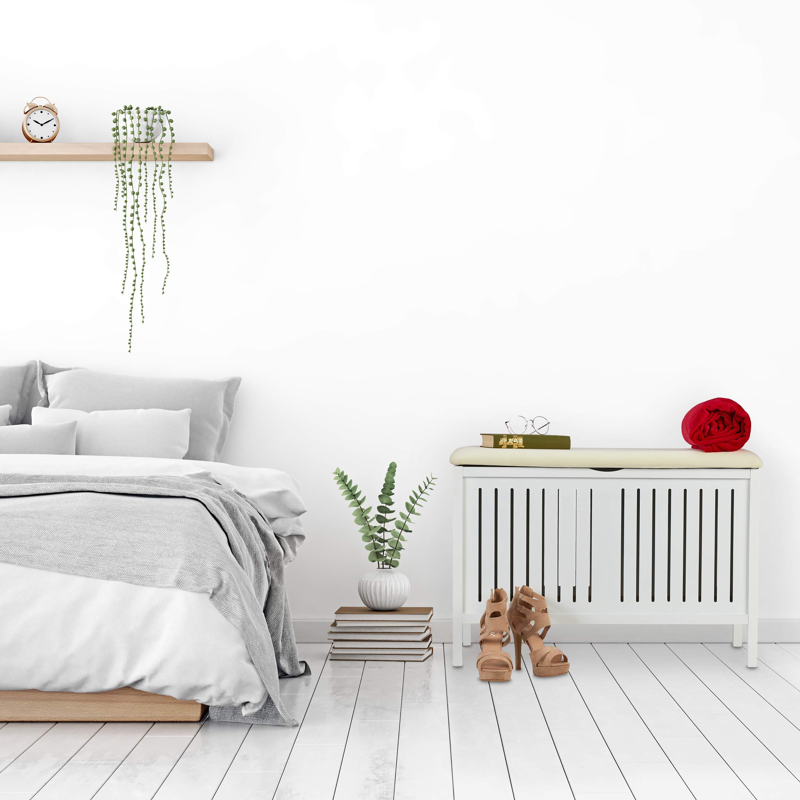 Relaxdays Cassapanca, Panca Contenitore con Seduta Imbottita, 80 L, Design Rustico, Portaoggetti, 56 x 78 x 39, Bianco