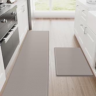 StepRite Kitchen Mats, 2PCS Kitchen Rugs, Cushioned Anti Fatigue Kitchen Mats for Floor, Non-Slip Standing Desk Mat, Waterproof Kitchen Rug Set for Kitchen, Floor, Office, 17.3"x30"+17.3"x70", Khaki