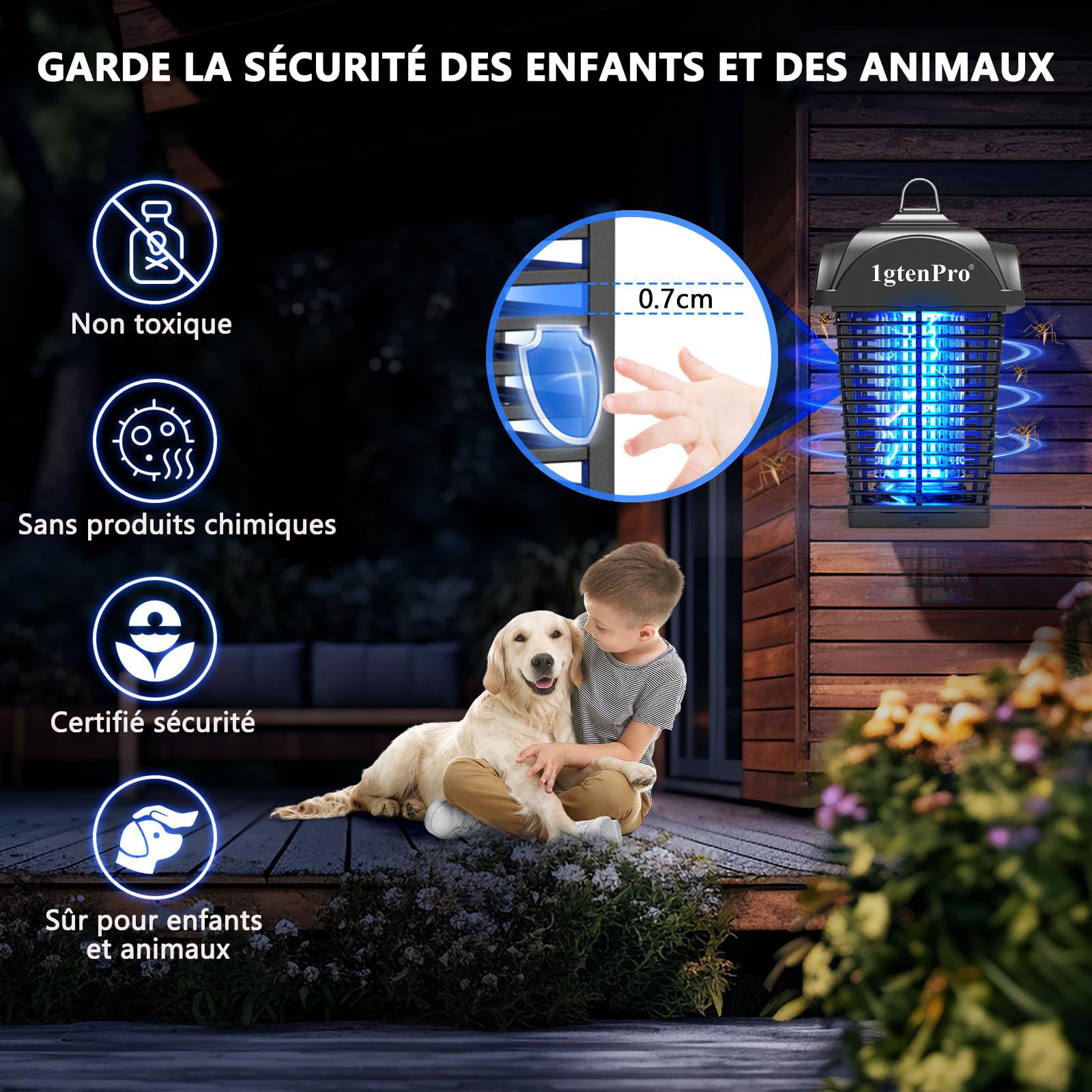 Mata Mosquitos Electrico,20W 4000V Lámpara Antimosquitos,UV Lampara Mosquitos, IPX4 Impermeable,Mata Insectos Area Efectiva 100m² para Interior y Exterior