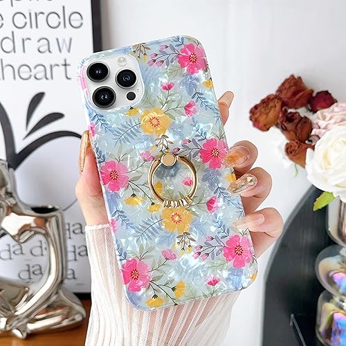 Miniatura 6 de Qokey Funda para iPhone 12iPhone 12 Pro de 6.1 pulgadas, bonito patrón de flores de jardín brillantes translúcidas para mujeres y niñas con soporte