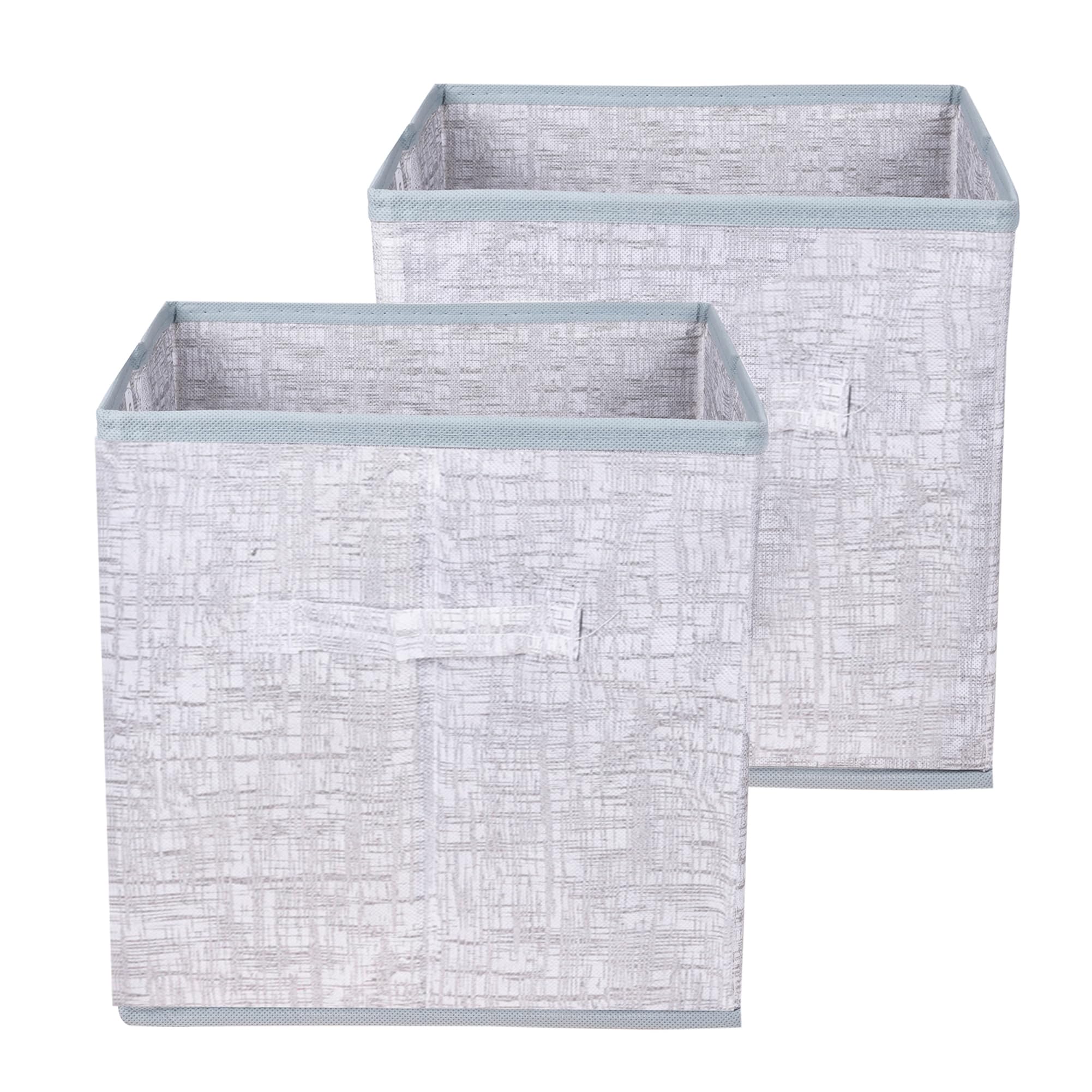 Kuber Industries Pack of 2 Square Storage Box - 12x12 Inch Foldable Toys Bins for Clothes - Wardrobe Organizer Closet Basket - Jute Printed Grey