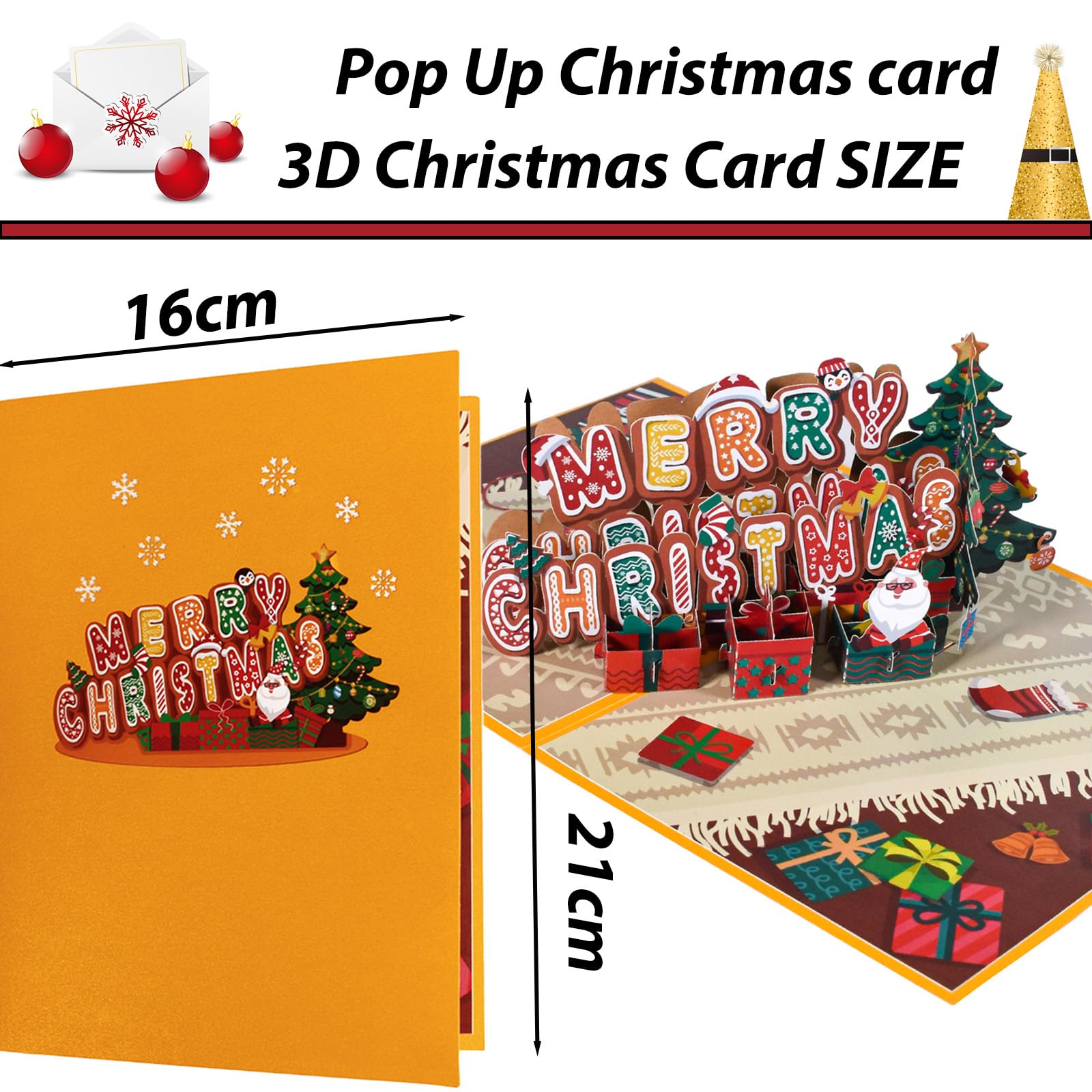 Yellow Christmas 3D Pop Up card,Santa Claus Pop up Christmas Tree Cards for Children,3D Special Pop Up Greeting Card Gift for Kids,Friends,Family,Husband Wife 3D Merry Christmas Village Pop-Up Card - Image 2