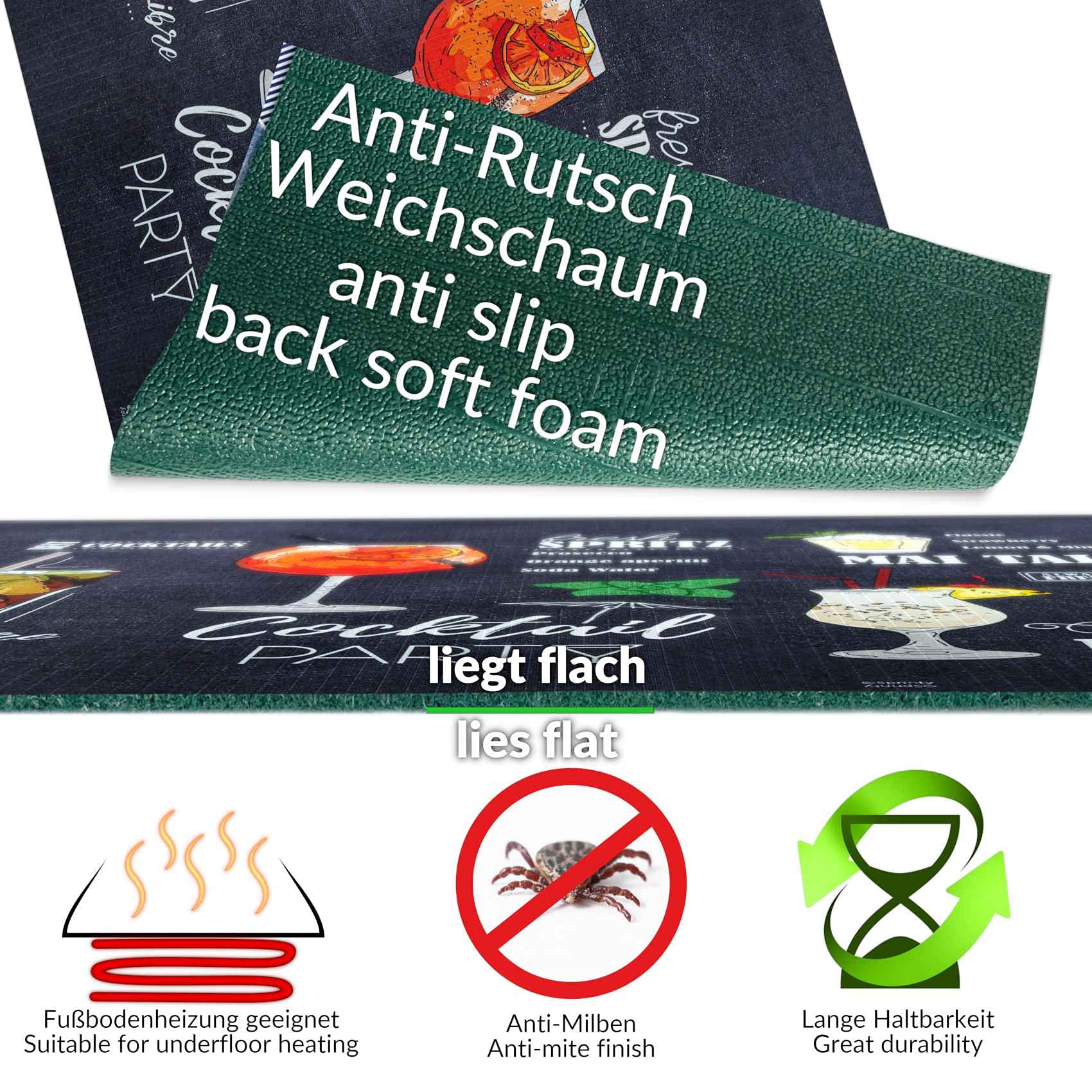 ANRO Küchenteppich Küchenläufer Teppich Läufer Küche waschbar rutschfest Pub Abwaschbar 220 x 52cm