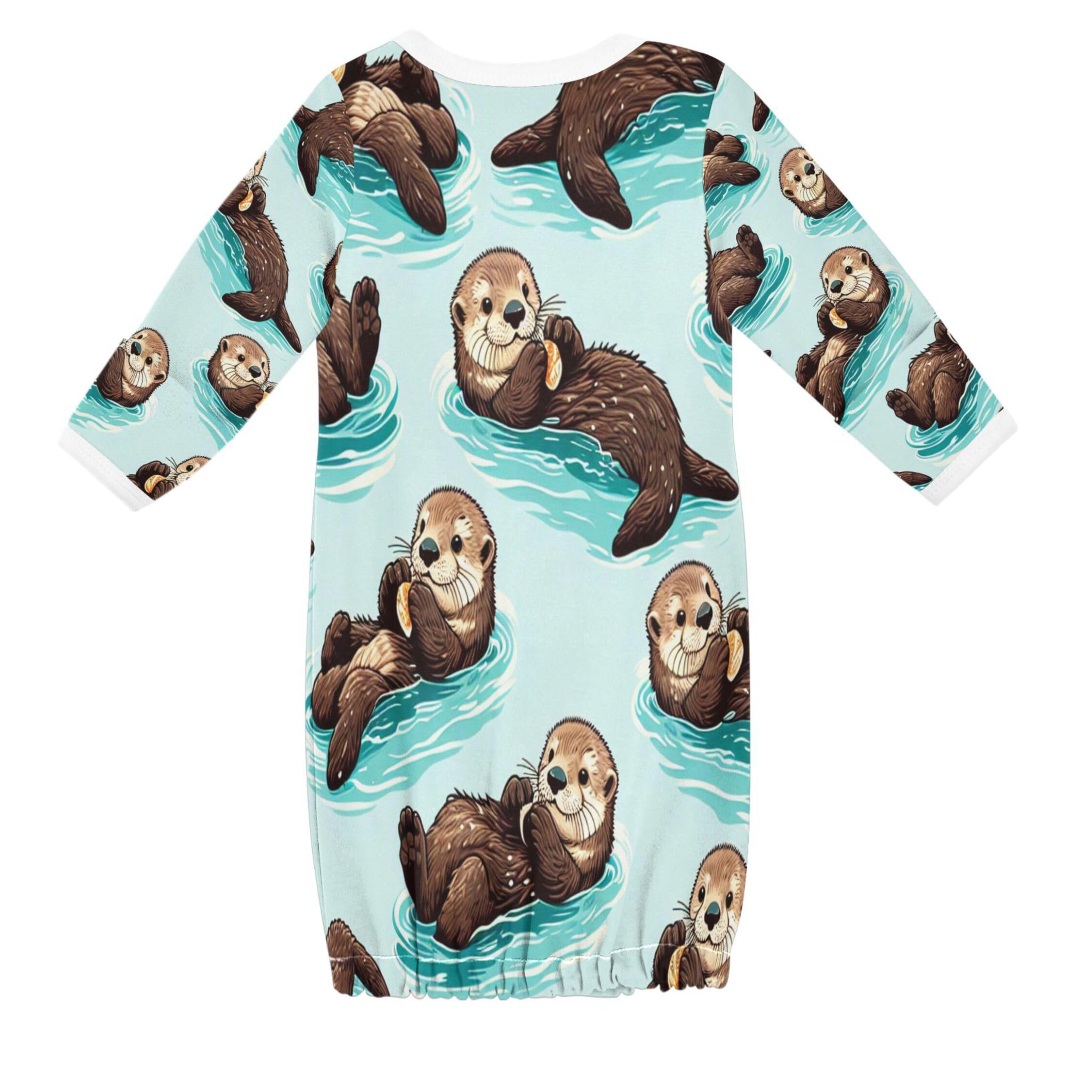 Vozoza Sea Animal Otters Blue Baby Boy Girl Sleeper Gown Cotton Nightgowns Clothes 0-3 Months, 1-Pack