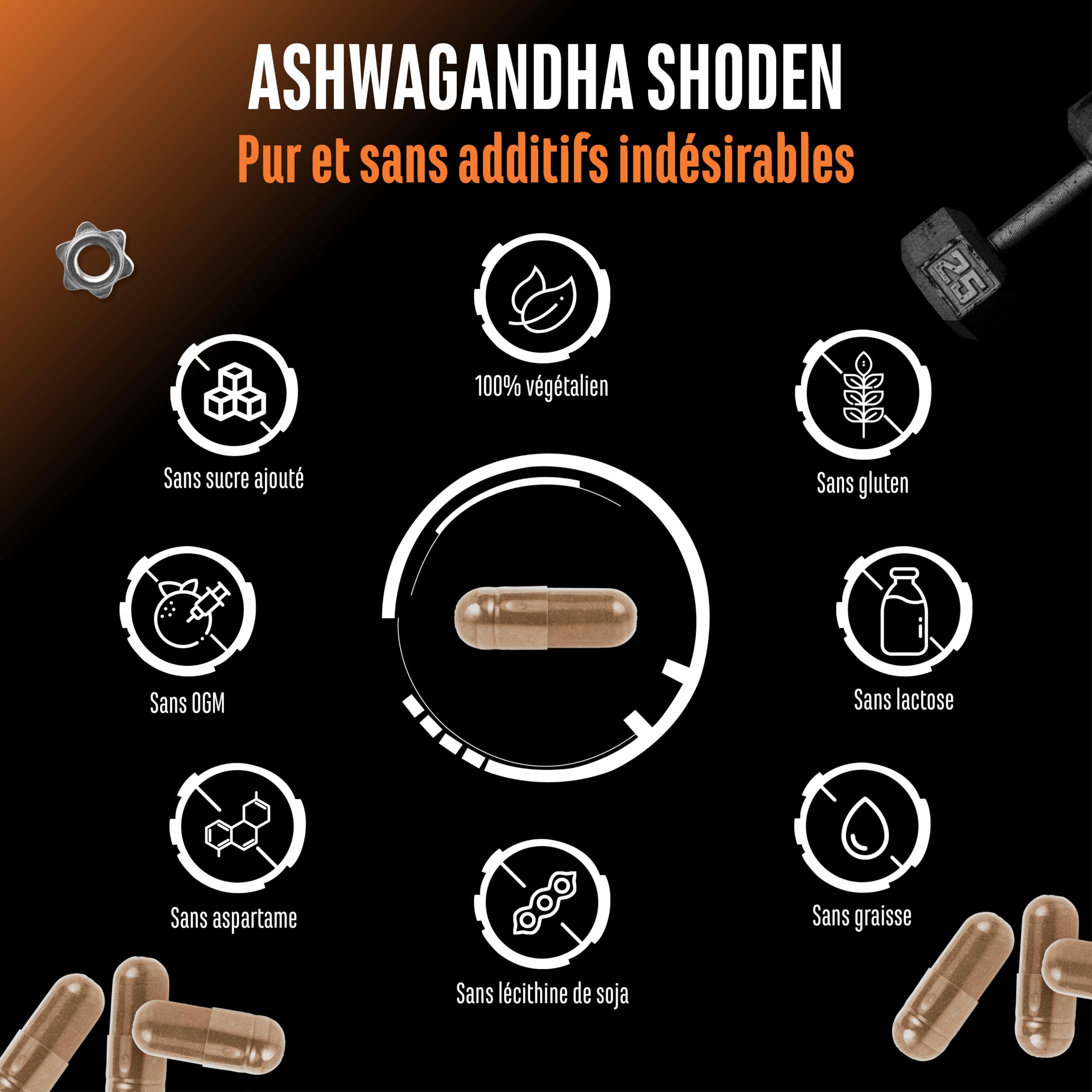 Ashwagandha Shoden® - 35% de glycosides de withanolide - Extrait breveté de racine d'ashwagandha - Haute biodisponibilité, hautement dosé, végétalien - 60 gélules