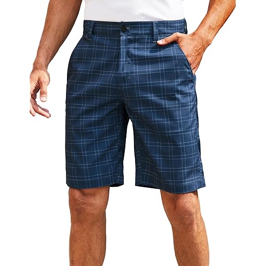 PULI Shorts masculinos híbridos de golfe casual verão stretch frente plana leve caminhada shorts secagem rápida com bolsos