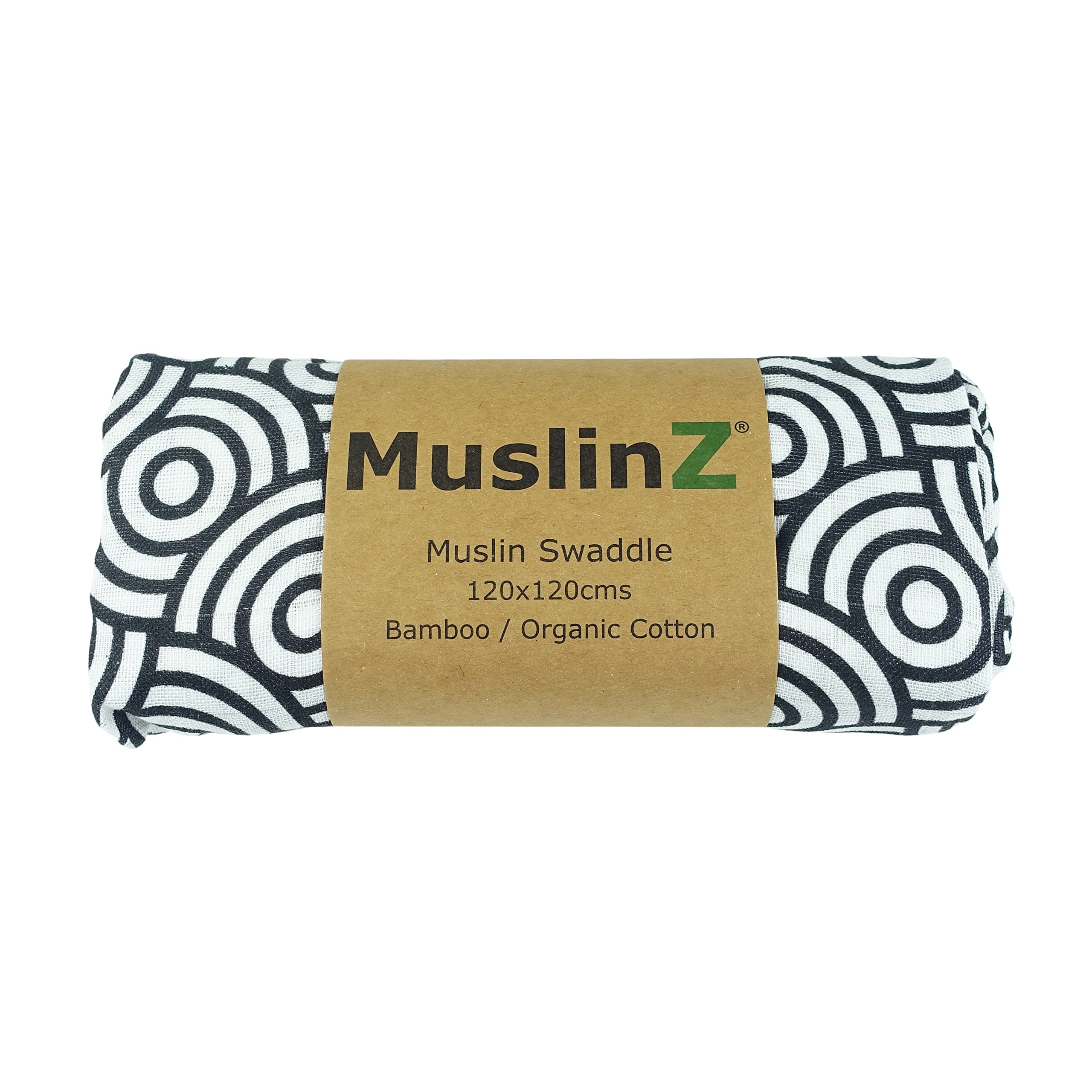 Muslinz Swirl Newborn Sensory Muslin Squares In Black And White For Visual Stimulation And Sensory Play, Tummy Time, Exlarge Muslin For Baby, Bamboo With Organic Cotton. (, 120X120cms)