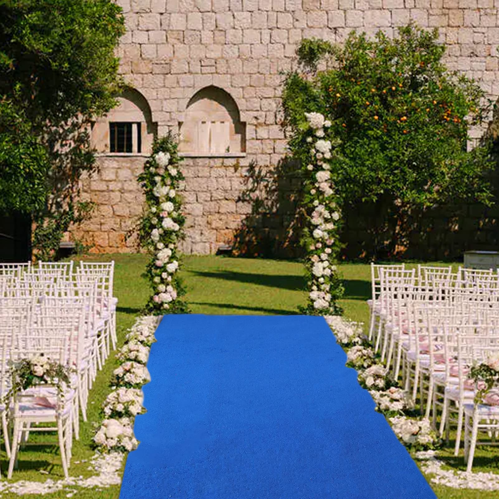 KAMPCO Hochzeit Gang Läufer Blau, Teppich Läufer für Hochzeit Zeremonie außerhalb, Polyester Stoff Teppich Rolle für Party Dekoration (Dicke: 2mm)