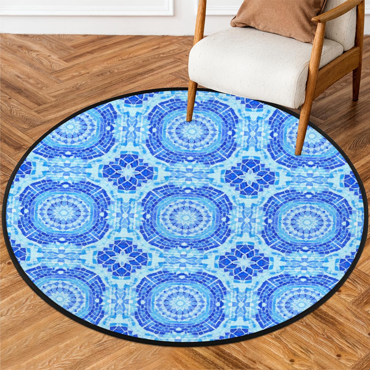 Tapis rond antidérapant et lavable 160 cm pour un entretien facile au salon