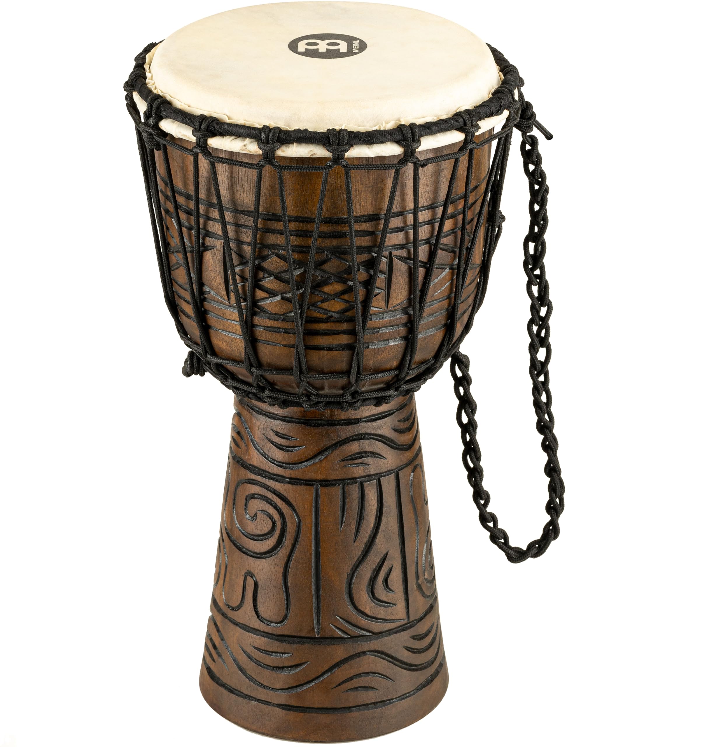 Meinl Percussion Artifact Series Djembe, Braun (HDJ17-S) | Handgeschnitzter Korpus, Höhe 15,75 Zoll, Durchmesser 8 Zoll, mit Nylonseilen, Ziegenfell, Mahagoni