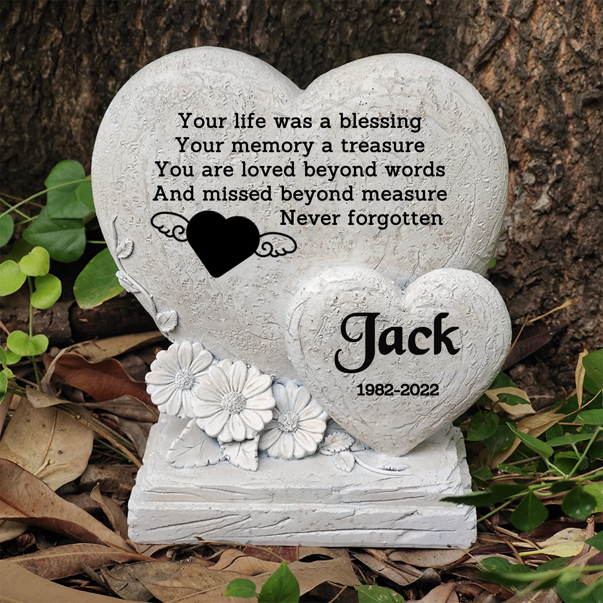 MARYTUMM Personalized Grave Ornament - Custom Memorial Plaque with Double Hearts - Grave Decorations Gift (Stype B)