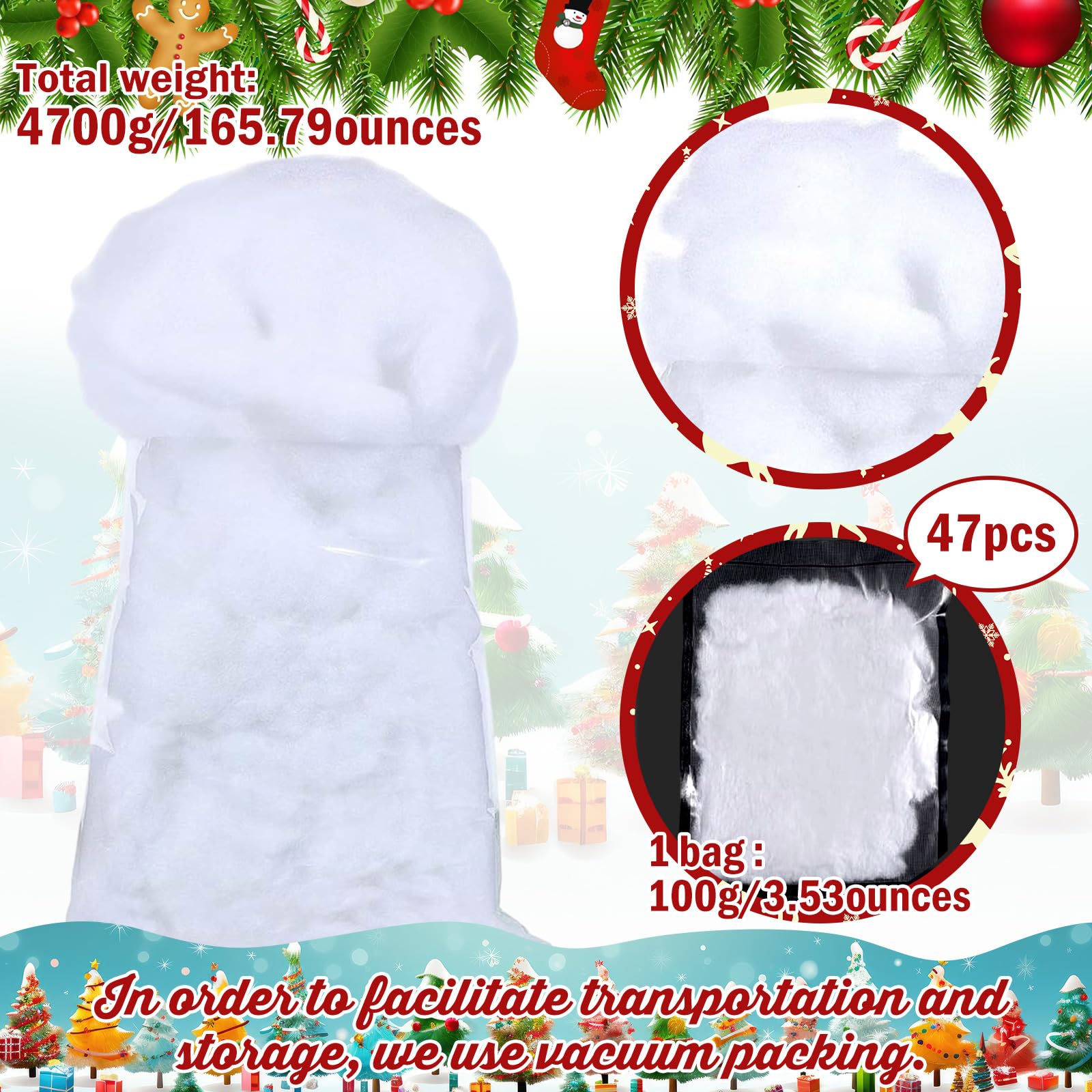 Shappy Décoration de Noël, fausse neige blanche en coton doux et fibre de nuage, moelleuse, utilisation en intérieur, pour loisirs créatifs en hiver, les sapins de Noël et les villages, 4 700 g