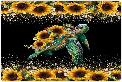 Alfombras de baño con diseño de tortuga marina, diseño de girasol, mariposa sobre fondo negro, antideslizante, tapete para puerta delantera,