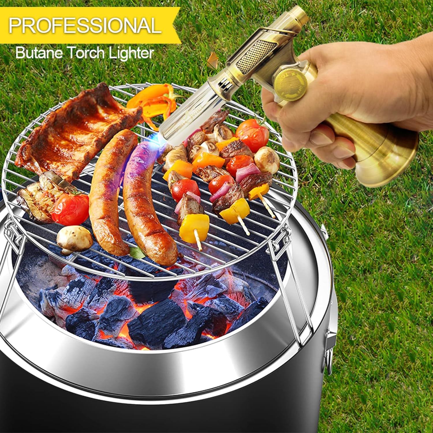 2 Pack Powerful Cooking Torch Lighter - Culinary Kitchen Torch, Sous Vide, Charcoal Lighters Campfire Starter, Flame Thrower Fire Grill Gun for Searing Steak, Creme Brulee, BBQ(Tank Not Included)