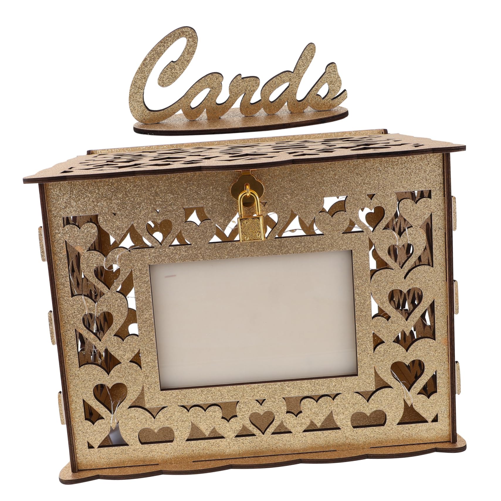 Boîte à Cartes de Mariage Dorée en Bois et Métal Lumière