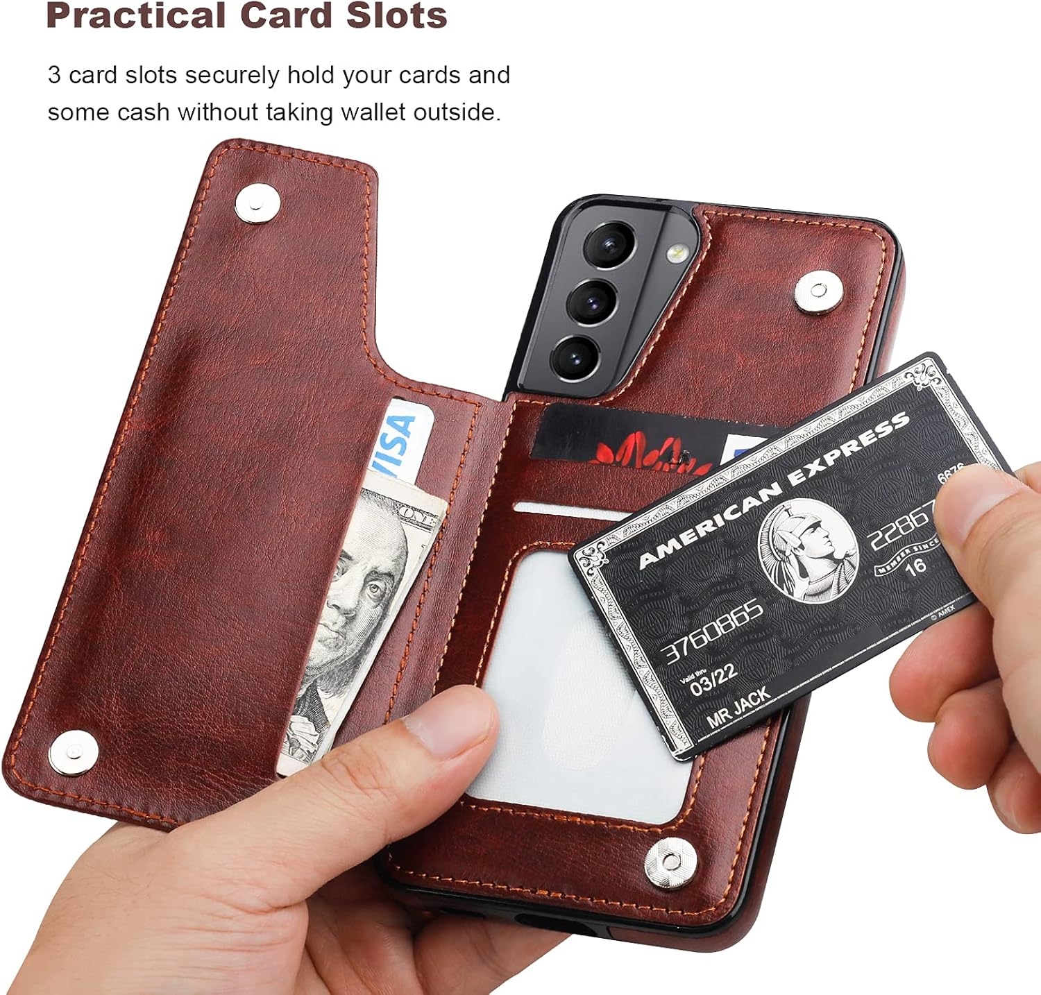 ONETOP Compatible with Samsung Galaxy S21 Plus Wallet Case with Card Holder, PU Leather Kickstand Card Slots Case, Double Magnetic Clasp and Durable Shockproof Cover 5G 6.7 Inch(Brown)