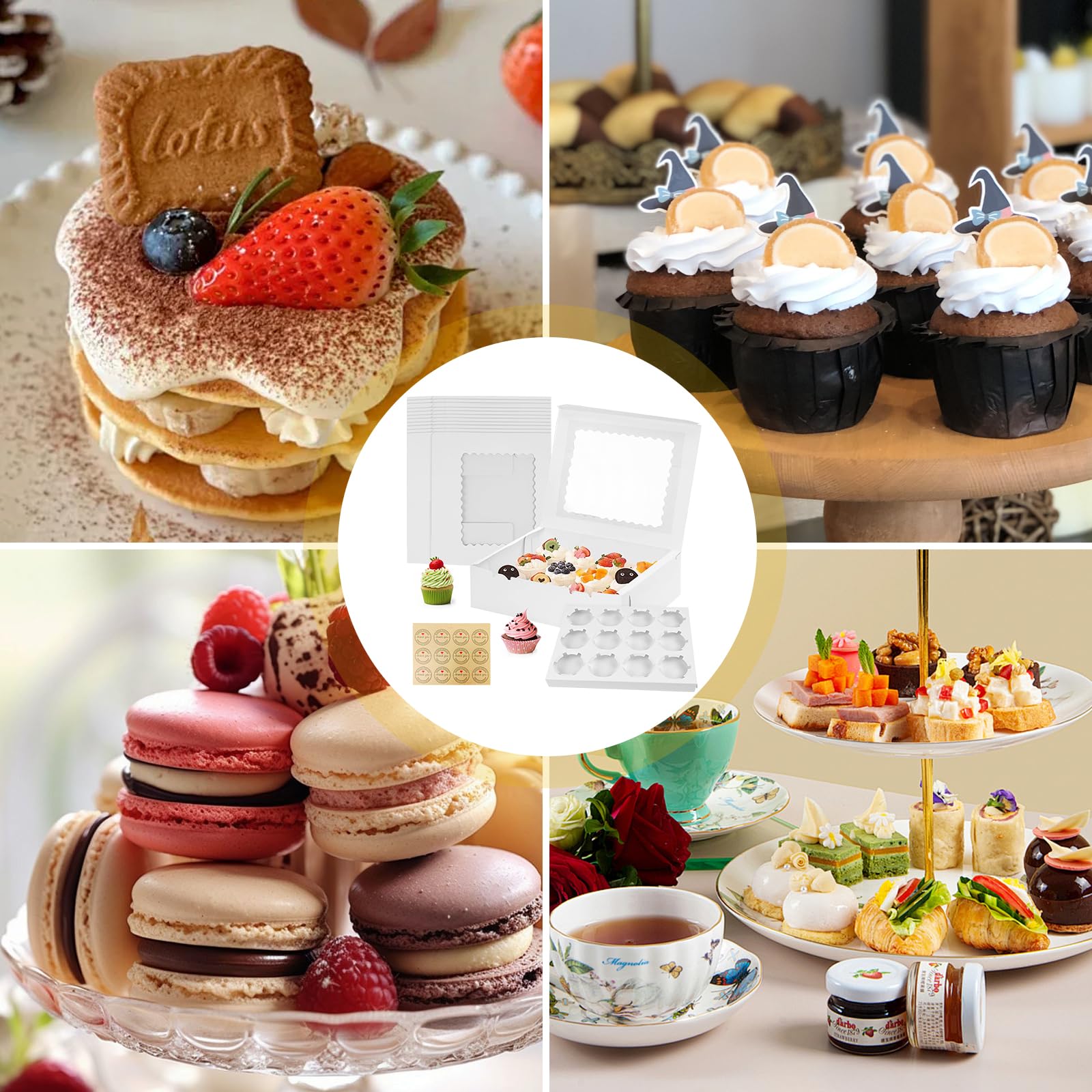 ZYNERY 12 Scatole Per Cupcake In Cartone Bianco - 12 Fori Per Cupcake - Confezione Regalo Per Dolci