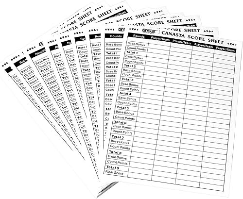 GSE - Paquete de 100 blocs de puntuación de Canasta de 7 x 5 pulgadas, hoja de puntuación de Canasta con instrucciones de juego y valores de trucos