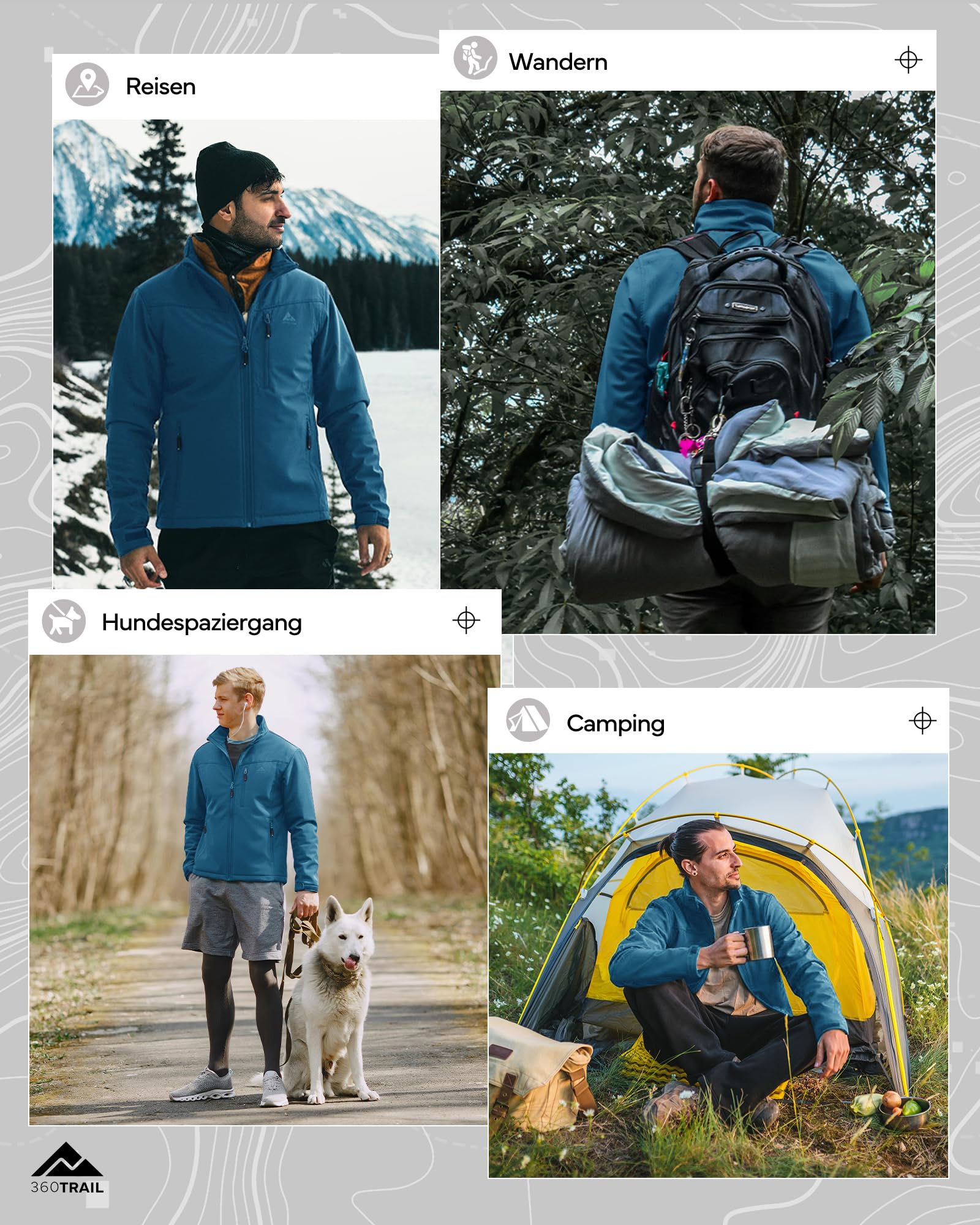 Herren Softshelljacke Wasserdichte Übergangsjacke Winddichte Outdoorjacke Atmungsaktive Funktionsjacke Microfleece-Innenseite für Freizeit Wandern Radfahren