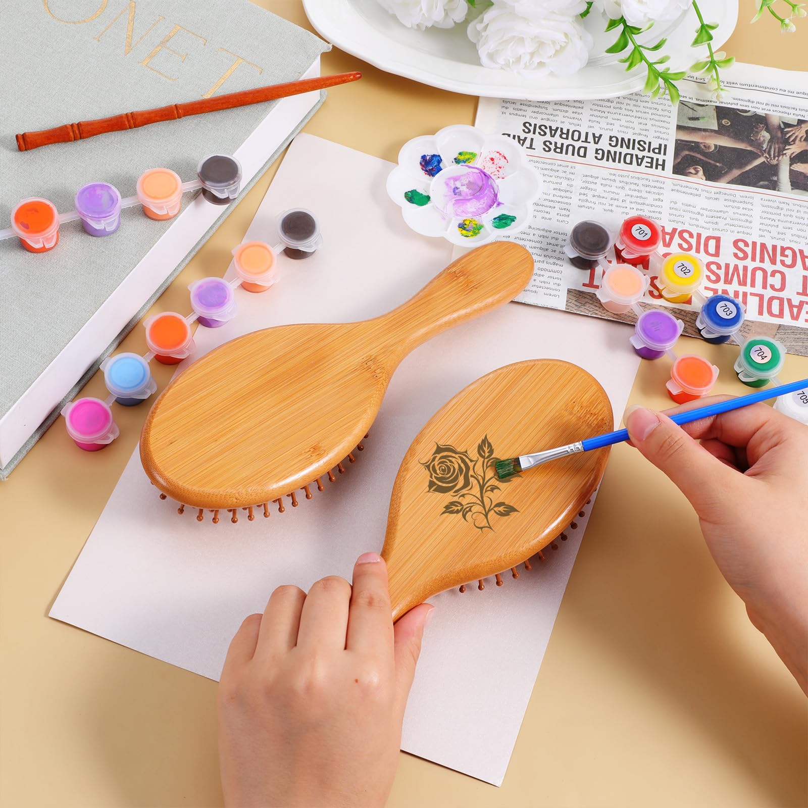 10-Piece Bamboo Hair Brush Set with Natural Bristles
