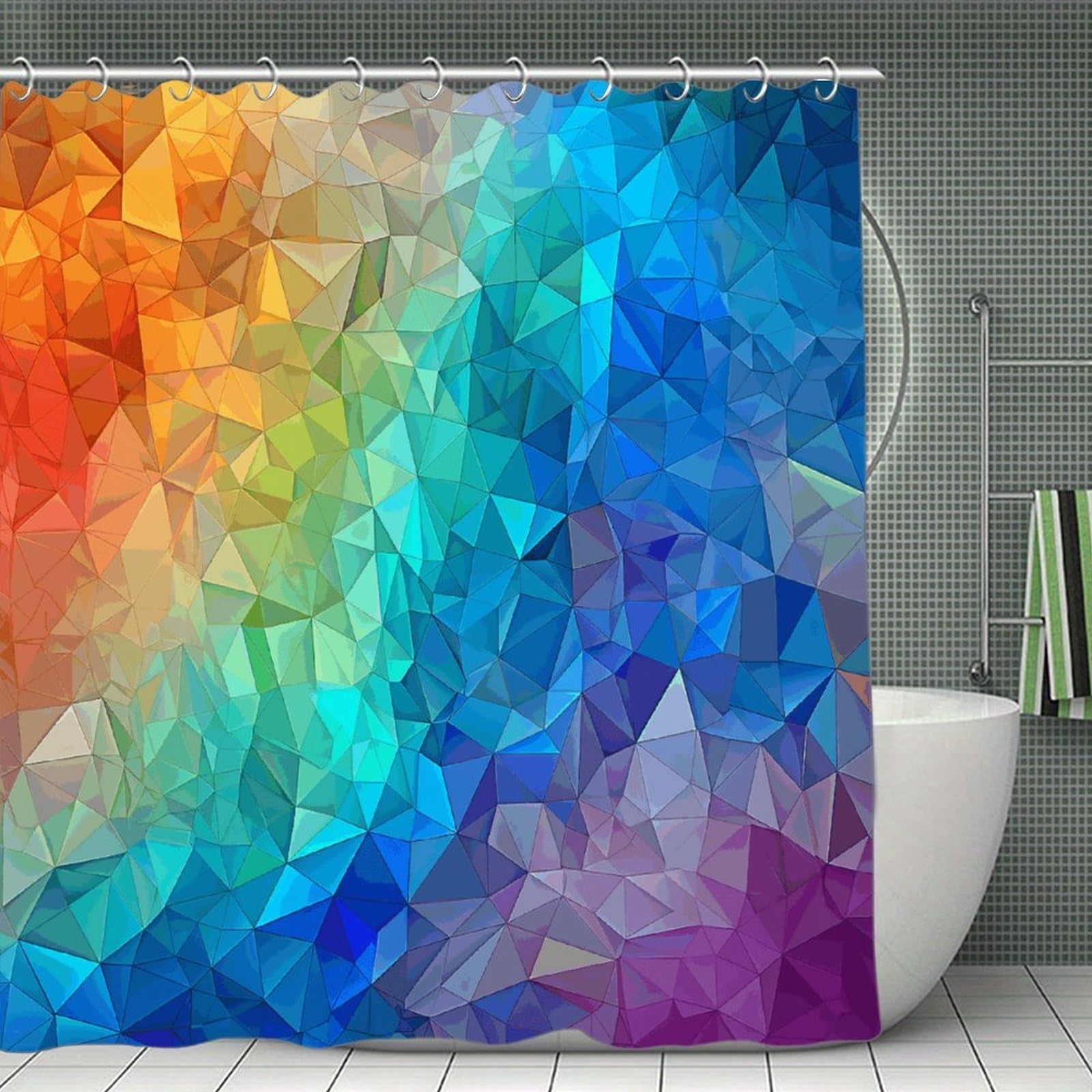 FekiLoot Rainbow Triangle Shower Curtain Thick Weighted Shower Curtain Classic Unique Bath Curtains Heavy Duty Long Showers Curtains for Bathroom Bath Tubs Machine Wash 70.8"x70.8"