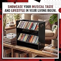 Vista 6 de Kathfly Soporte de cinta de casete de acrílico transparente moderno de 2 niveles para cinta de audio retro, estante de almacenamiento con asas