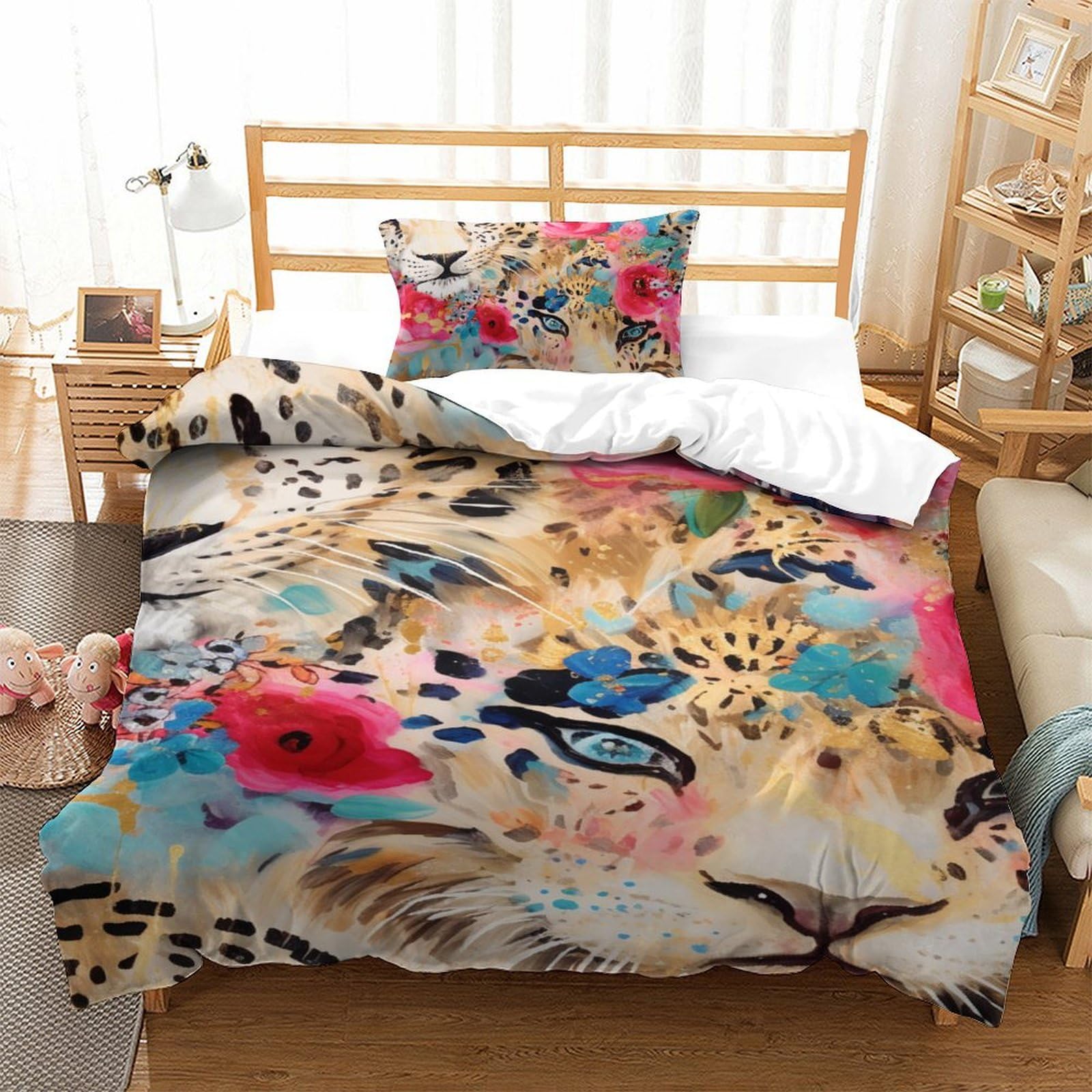 Parure de lit léopard pour chambre d'enfant lit simple 135x200 microfibre 3D