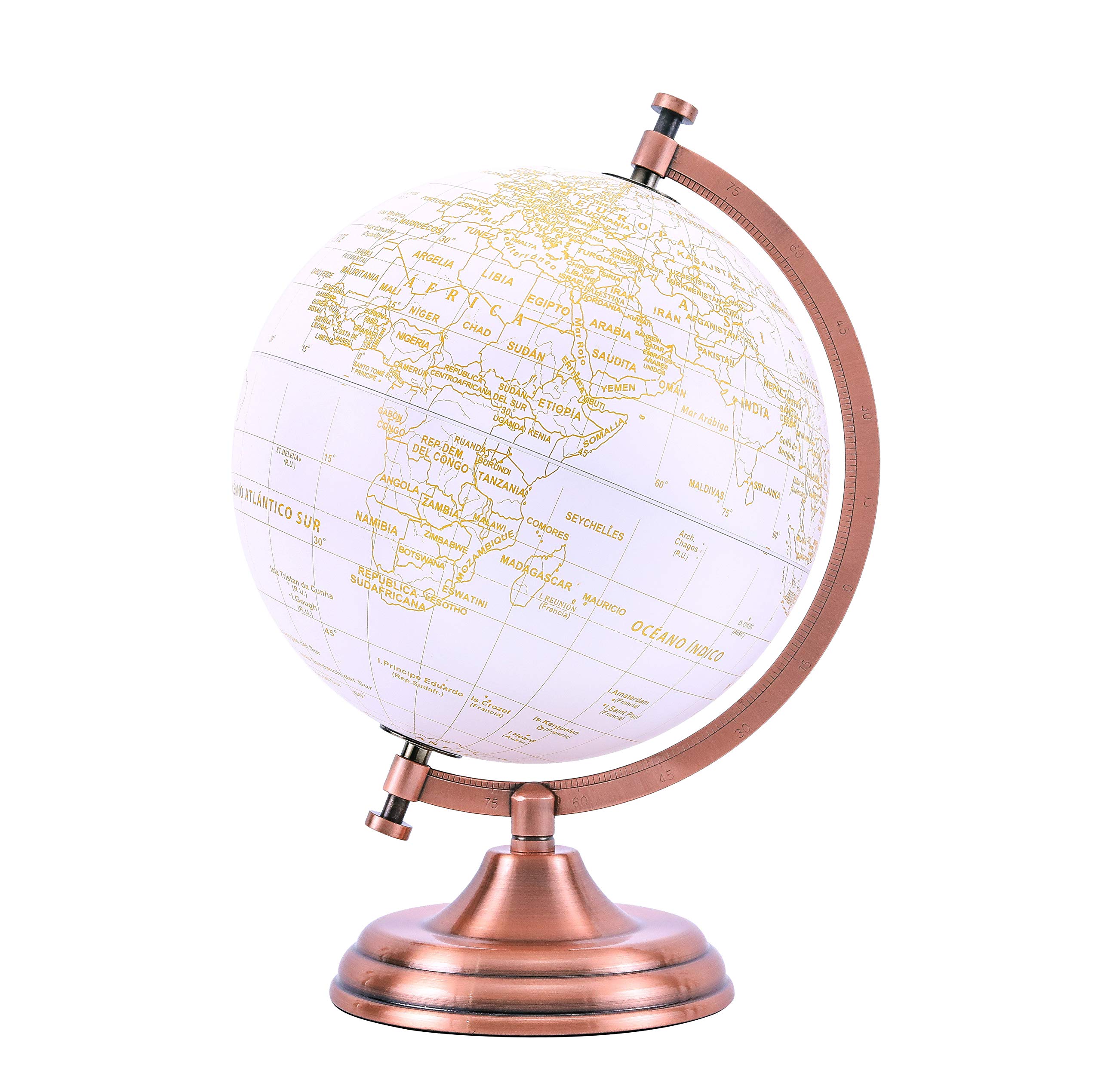 EXERZ Globo Terráqueo Dorado 20 cm Mapa Español Base y Arco de Metal