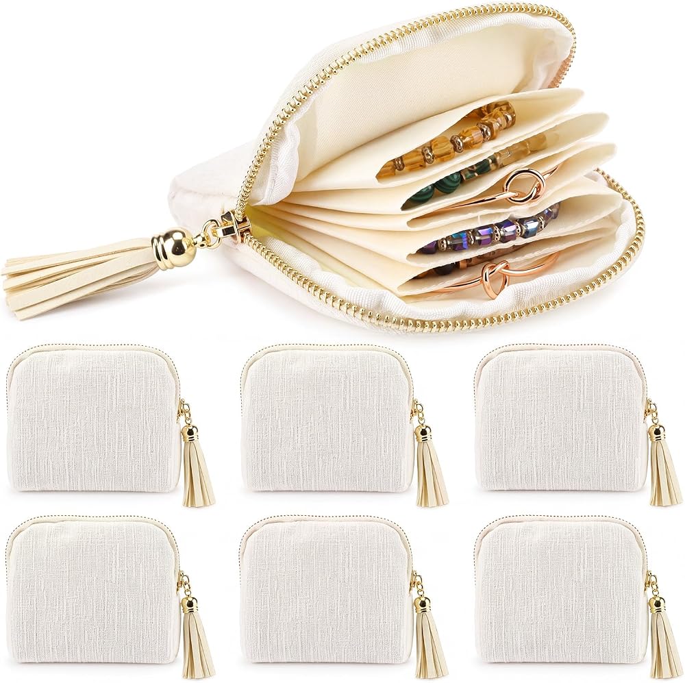 6 Pcs White Travel Jewelry Case Bulk Small Travel Velvet Pouch — 사진 1