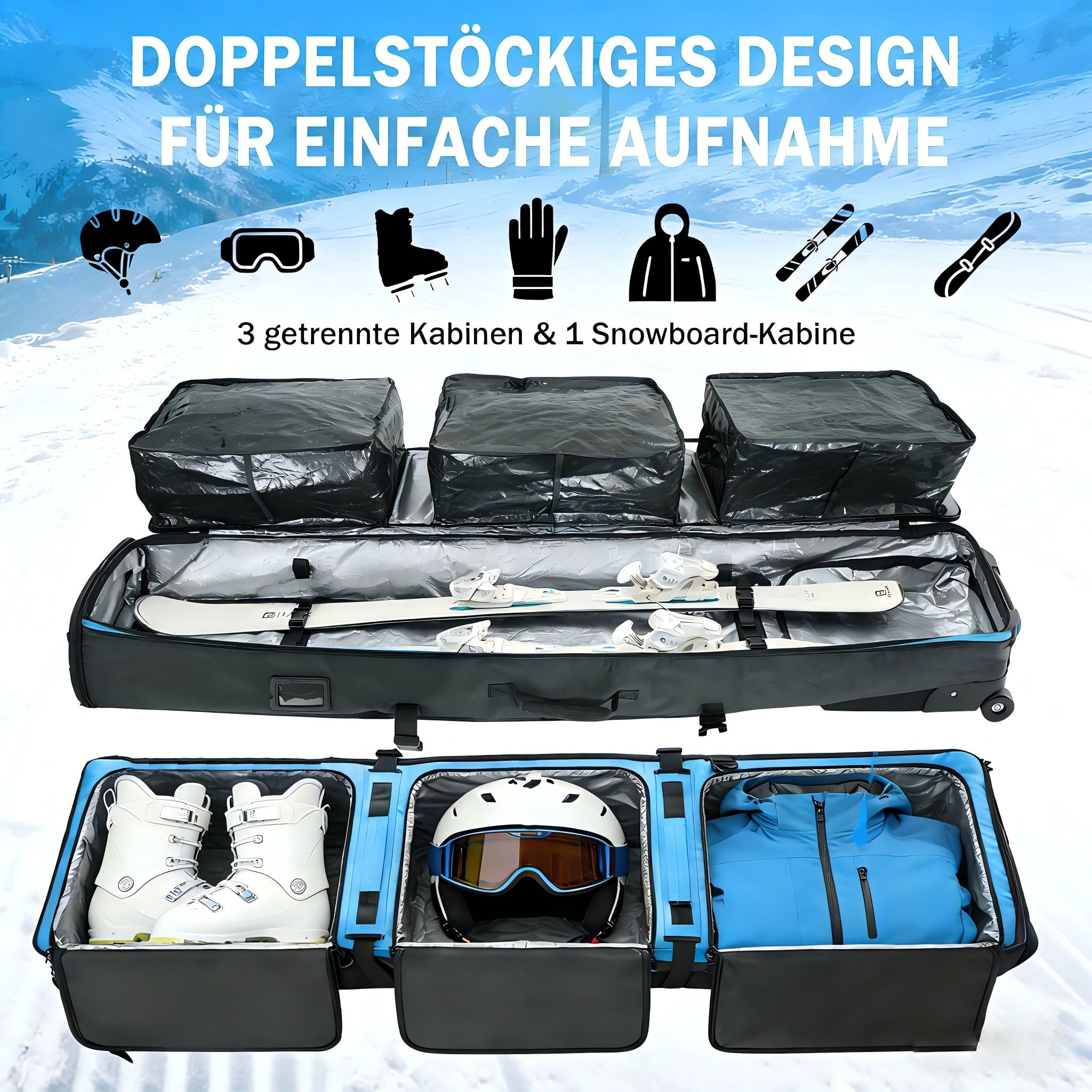 AUMTISC Sac de Snowboard Rembourré avec roulettes pour Voyages en Avion, jusqu'à 165-175 cm - 4