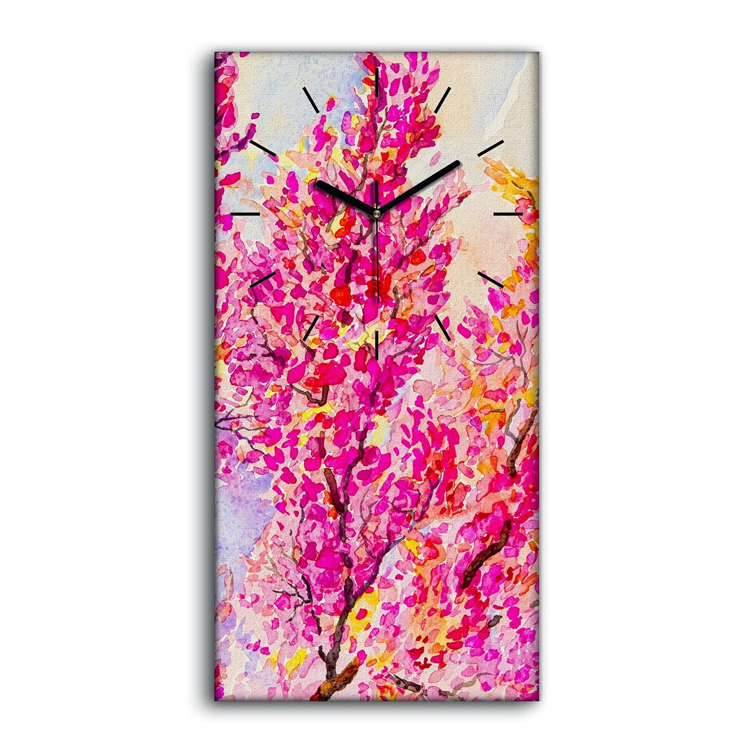 Horloge sur toile moderne 30x60 image art mural feuilles aquarelle