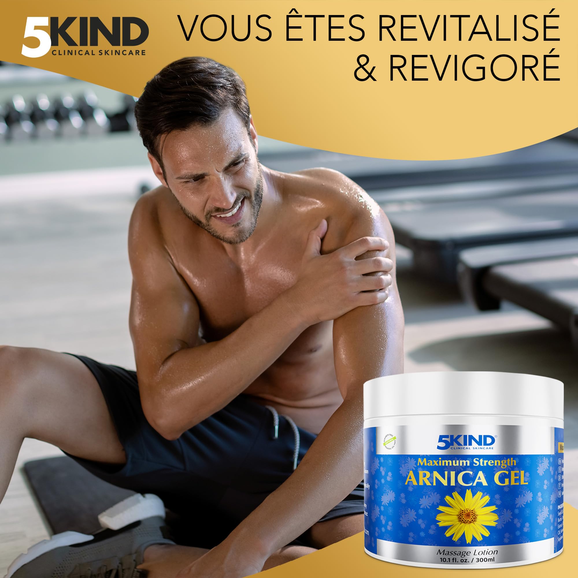 5kind Gel Arnica Extra Fort 300 ml – Gel à l’Arnica à Action Rapide – Gel Revitalisant à l’Extrait d’Arnica Montana
