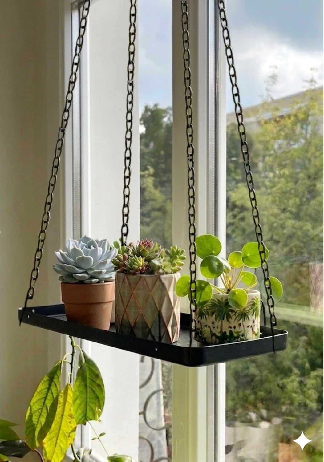 Shinehola Hanging Planters for Indoor Outdoor Plants (Length - 15.5"), Plant Hanger Indoor | Window Plant Shelf, Hanging Planter Shelf, No Plant/Pot Included (Black, 1-Tier)