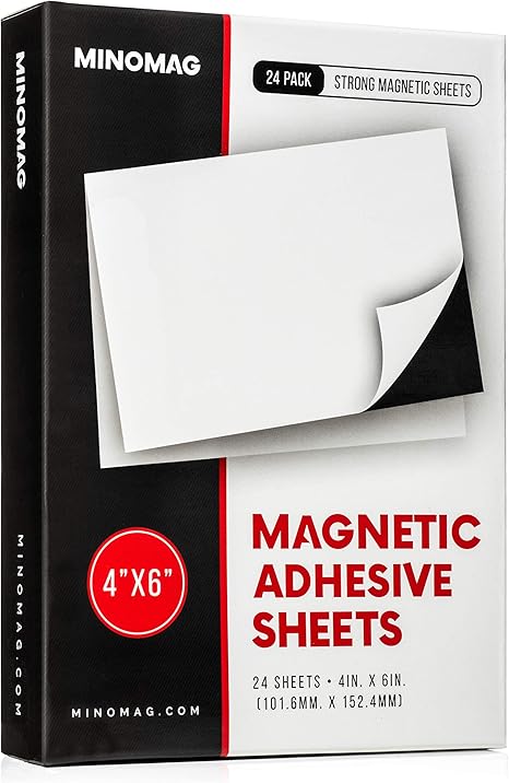 Amazon.com : Minomag 4x6 inch Magnetic Adhesive Sheets 24 Pack | Strong ...