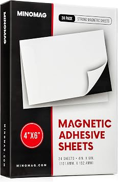 4x6 inch Magnetic Adhesive Sheets 24 Pack | Strong Magnetic Sheets with Adhesive Backing for Refrigerator Photo Magnets and Save The Date Magnets