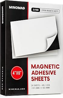 4x6 inch Magnetic Adhesive Sheets 24 Pack | Strong Magnetic Sheets with Adhesive Backing for Refrigerator Photo Magnets and Save The Date Magnets