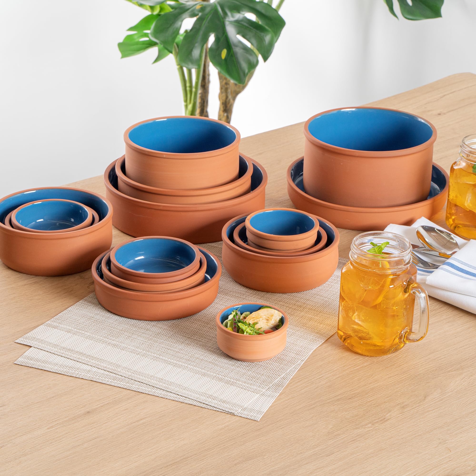 Restaurantware -Terra Tek - Cazuelas in terracotta, 76,5 g, 10 pentole in argilla smaltata blu per cucinare, pronte per il forno, microonde, pentole in terracotta, lavabili in lavastoviglie, per