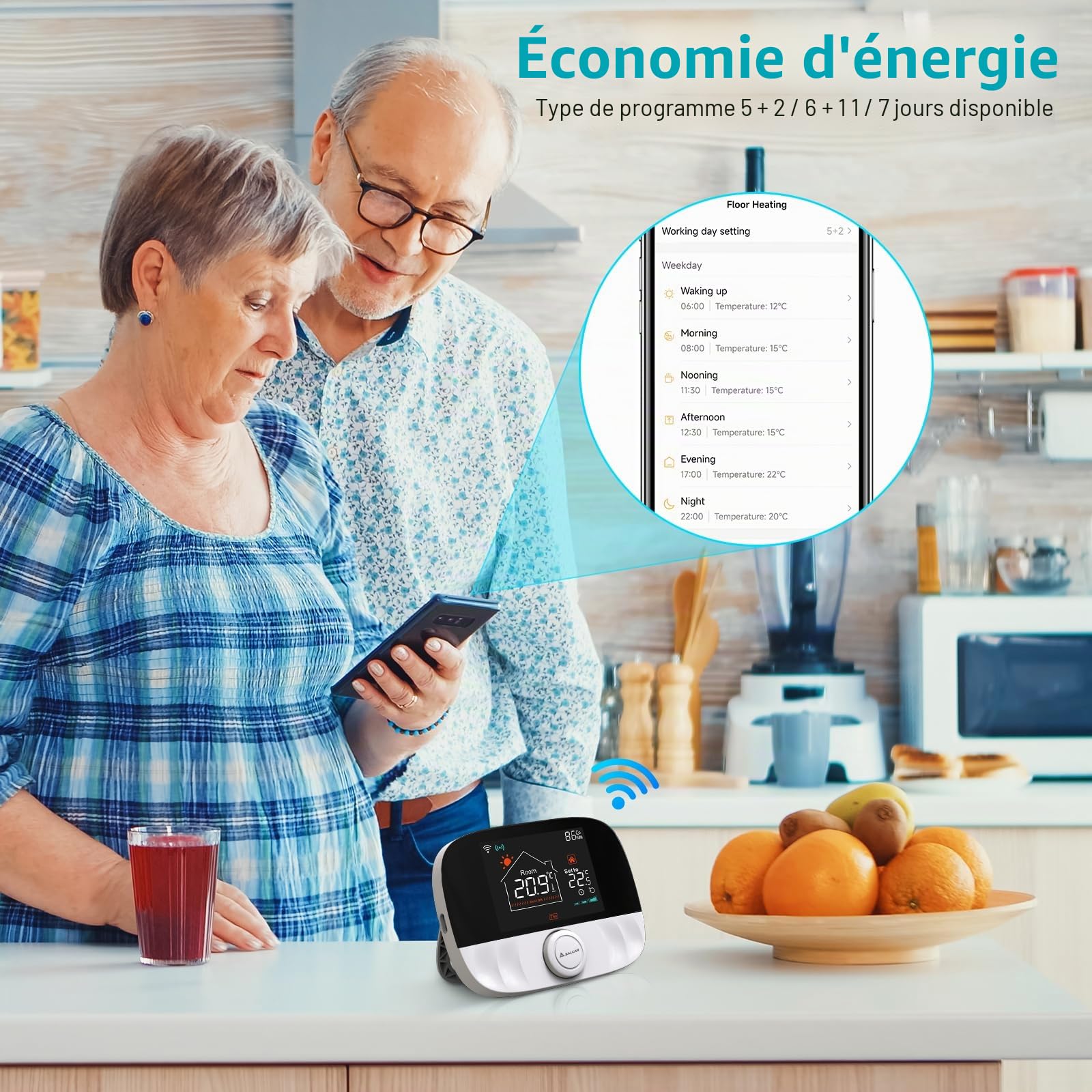 SALCAR Thermostat WiFi Intelligent pour chaudière à gaz, thermostate d'ambiance T9W RF de radiateur avec récepteur Tuya Programmable Mural Compatible avec Amazon Alexa et Google