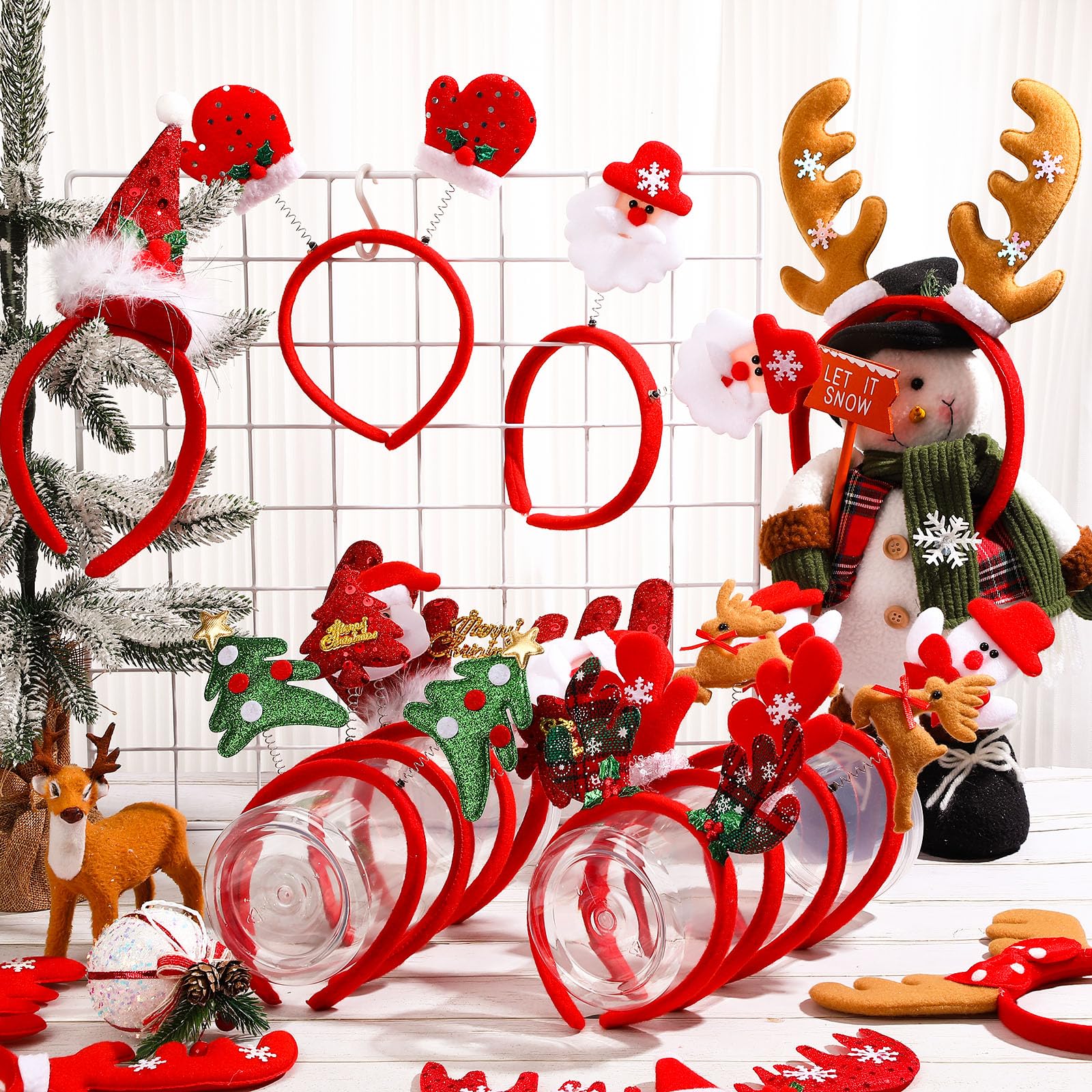 Cindeer 24 Stück Weihnachtshaarreifen für Erwachsene Weihnachtsmann Rentier Haarreifen Weihnachtsbaum Haarbänder für Weihnachten Party Mitgebsel Kostüm Accessoires
