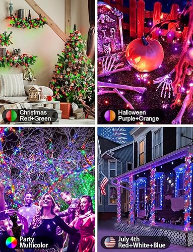 Miniatura 8 de echosari Luces de Navidad de 33 pies RGB que cambian de color, 100 luces LED inteligentes con control de aplicación, luces de corona de Cable verde