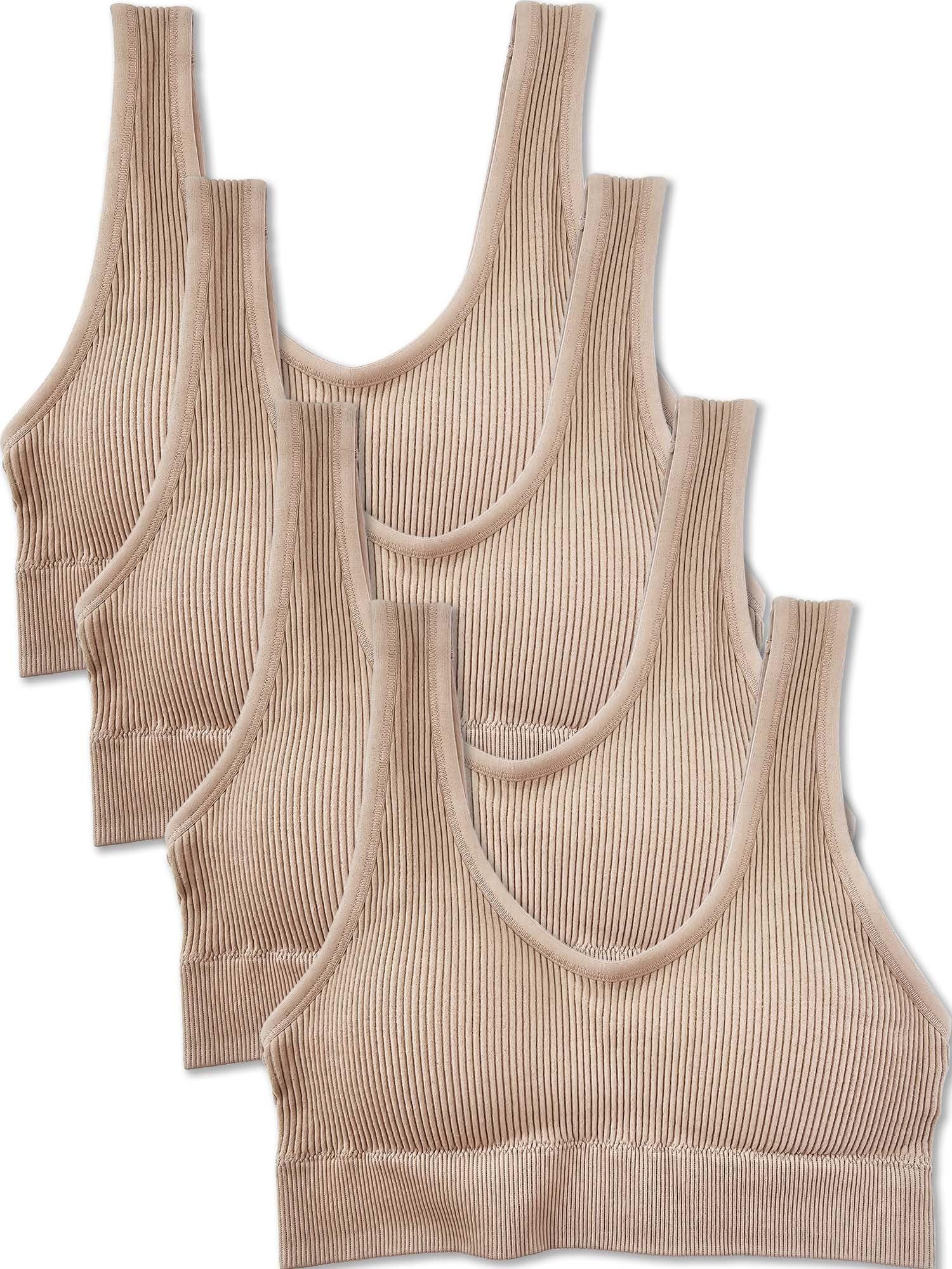Kalon Women's 4 Pack Ribbed Bralette Crop Top Comfort Sports Bra