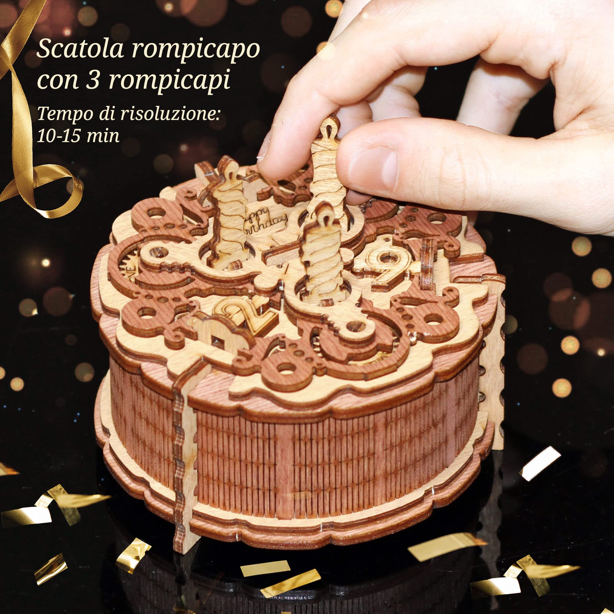 iDventure Happy Birthday scatola regalo - Personalizzato regalo di compleanno - Scatola di legno per soldi - puzzle 3D - regali per lei - scatola rompicapo - regalo fidanzato - puzzle rompicapo adulti