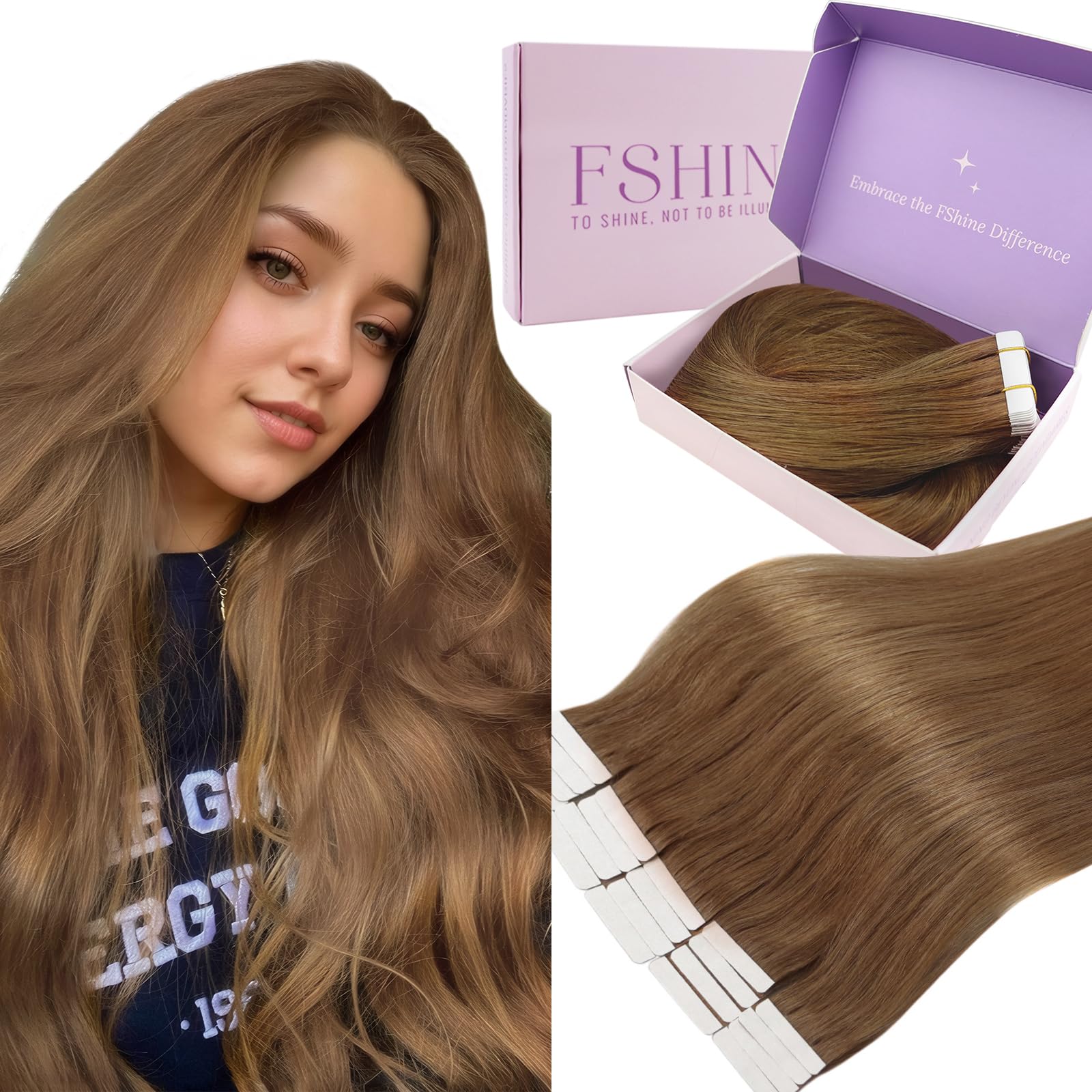 Fshine Extension Capelli Veri Biadesivo 40 cm 50 g 20 pcs Biadesive Capelli Umani Lisci Marrone Rosso Extension Adesive Lisci Rame Tape Real Human Hair Matrimonio 330