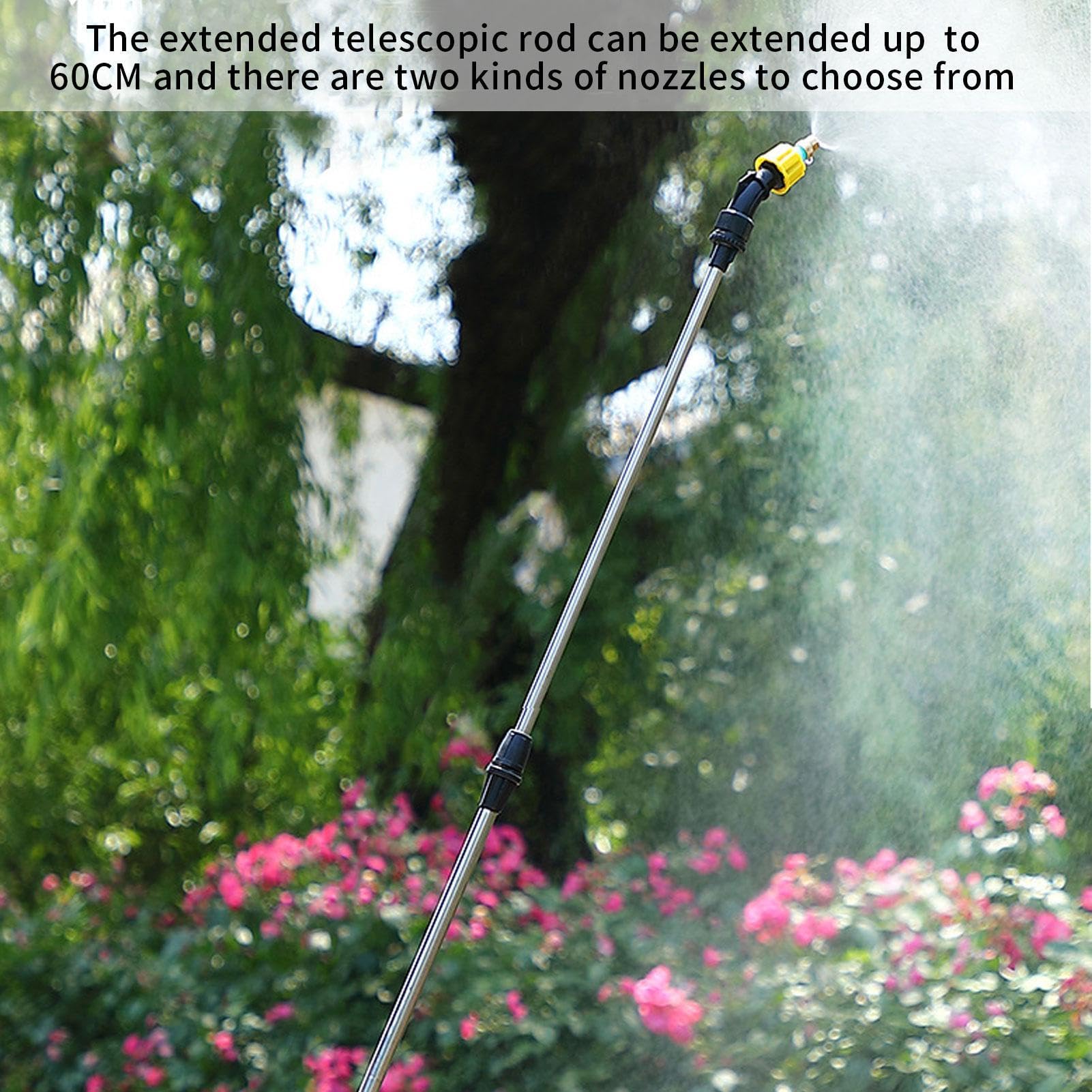 Pulvérisateur de Jardin à Pression de 5 litres, Rechargeable par USB, pulvérisateur électrique Portable, avec Perche télescopique, avec 2 Buses et bandoulière réglable
