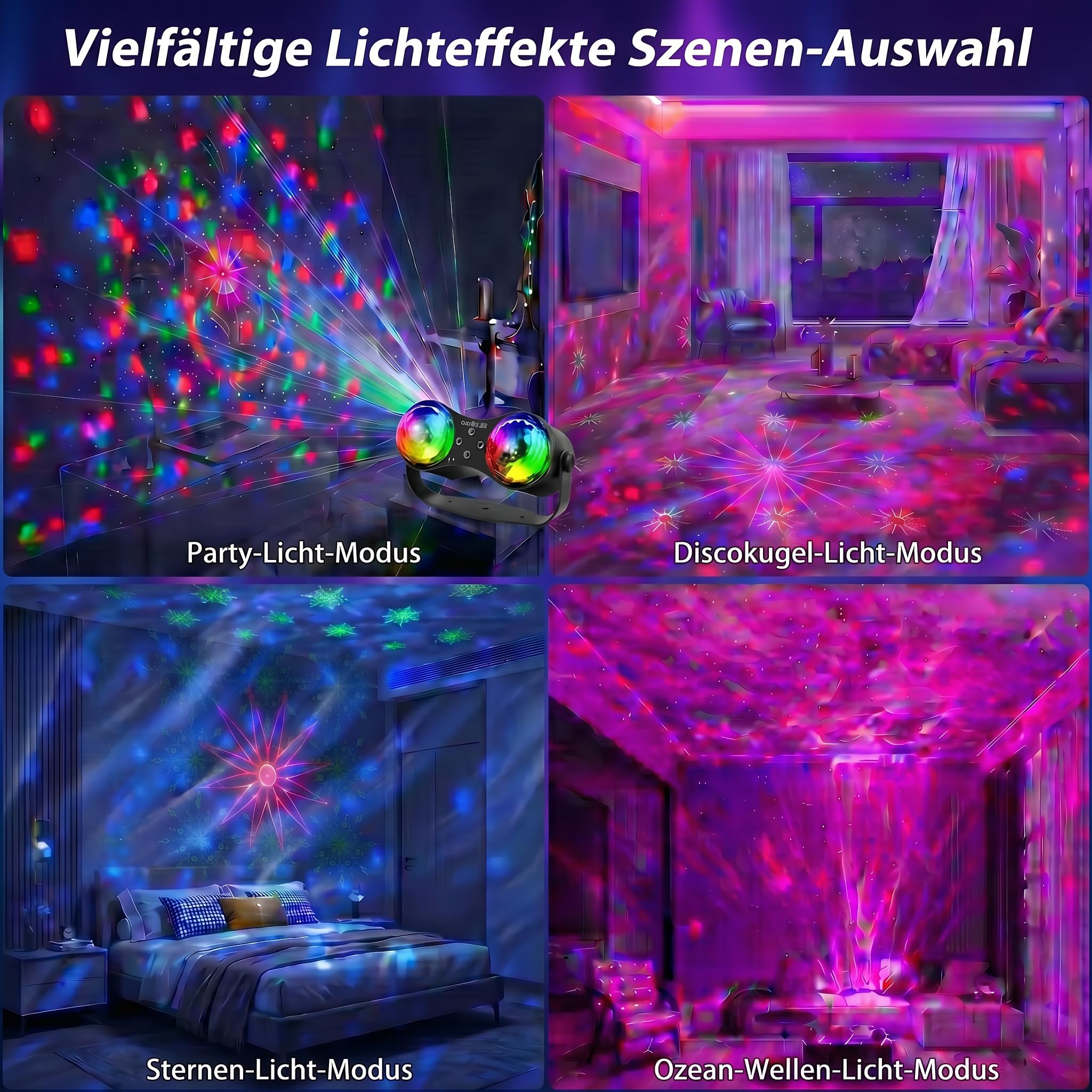 Discokugel, Discolicht Partylicht, Ozean-Sternenprojektor, Partylicht Sound-Aktiviert mit Fernbedienung, Disco Licht für Partys, Bars, Geburtstage, Hochzeiten, KTV, Weihnachten, Halloween