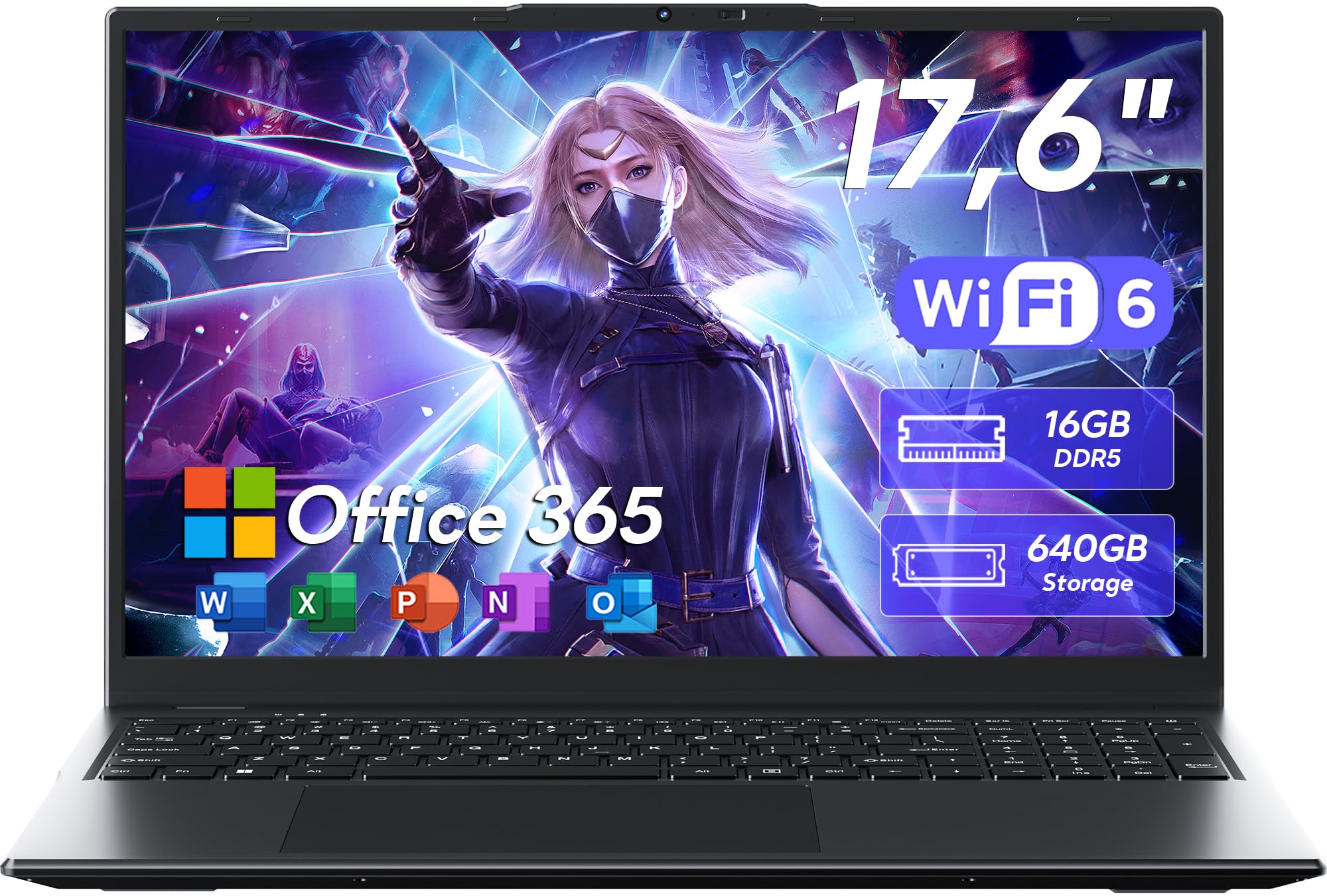 jumper 17.6 Inch Laptop Computer with Office 365, 16GB RAM 640GB Storage, N95 CPU, Windows 11, WiFi 6, Bluetooth 5.2, Backlit Keyboard, Portable Thin Business Student Laptops for Work, School, Travel