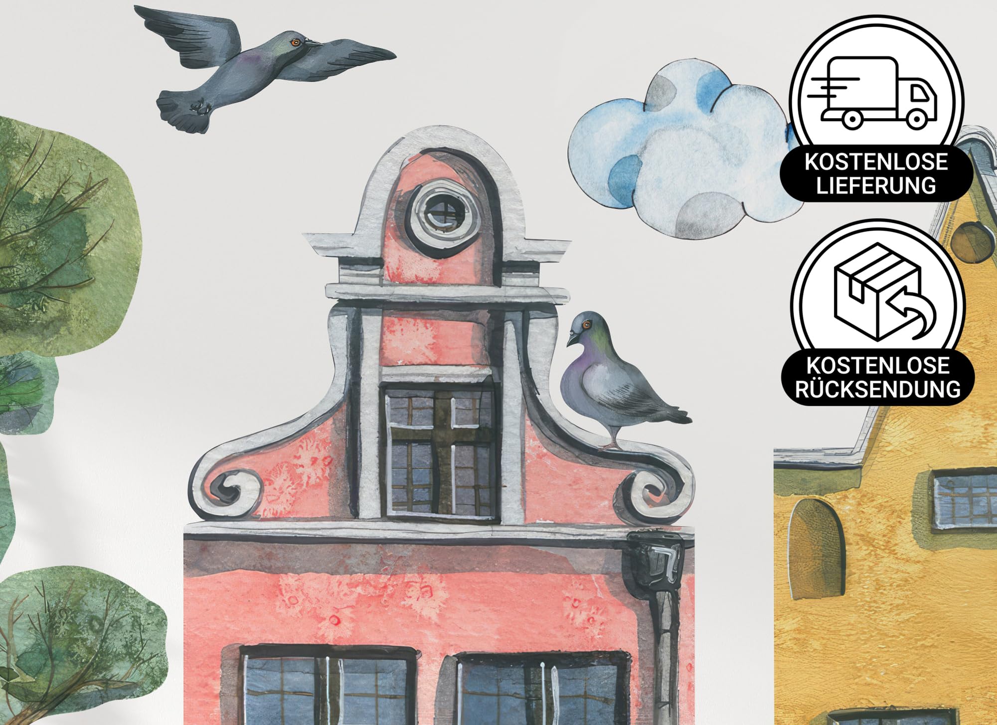 Wandtattoo Kinderzimmer Mädchen & Junge: Feuerhund & Stadt (180x140cm) | Kinderzimmer & Babyzimmer Deko | Wandsticker & Wanddeko Kinderzimmer | Wandaufkleber Kinderzimmer Wall Stickers os3026