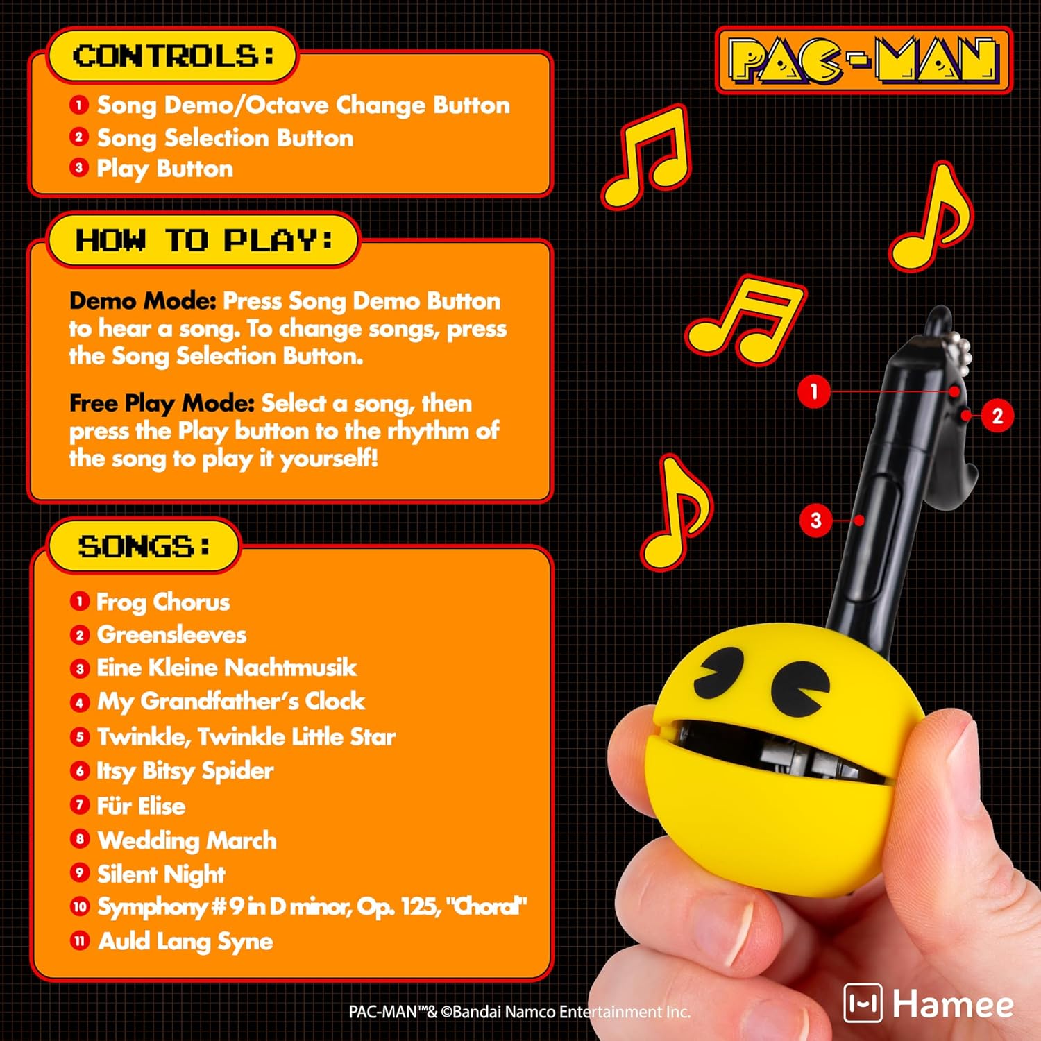 Otamatone Melody Original PAC-Man Electronic Portable Music Toy Player Synthesizer from Japan by Maywa Denki Officially Licensed Merchandise with English Instructions Keychain Accessory - PAC-Man