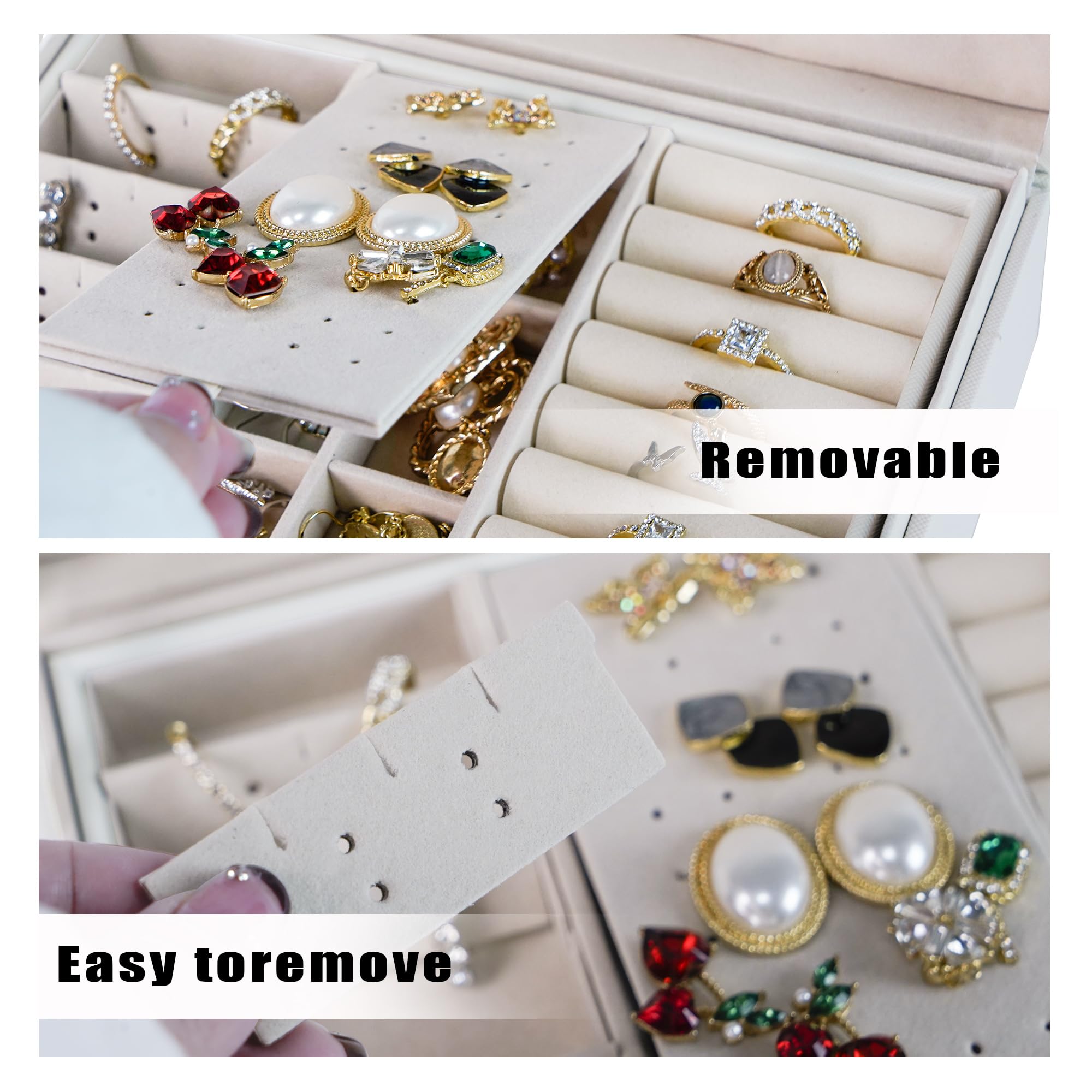 ADEL DREAM Portagioie da Donna, Portagioie Rettangolare da Viaggio Piccolo, Portagioie per Anelli, Orecchini, Collana, Bianco